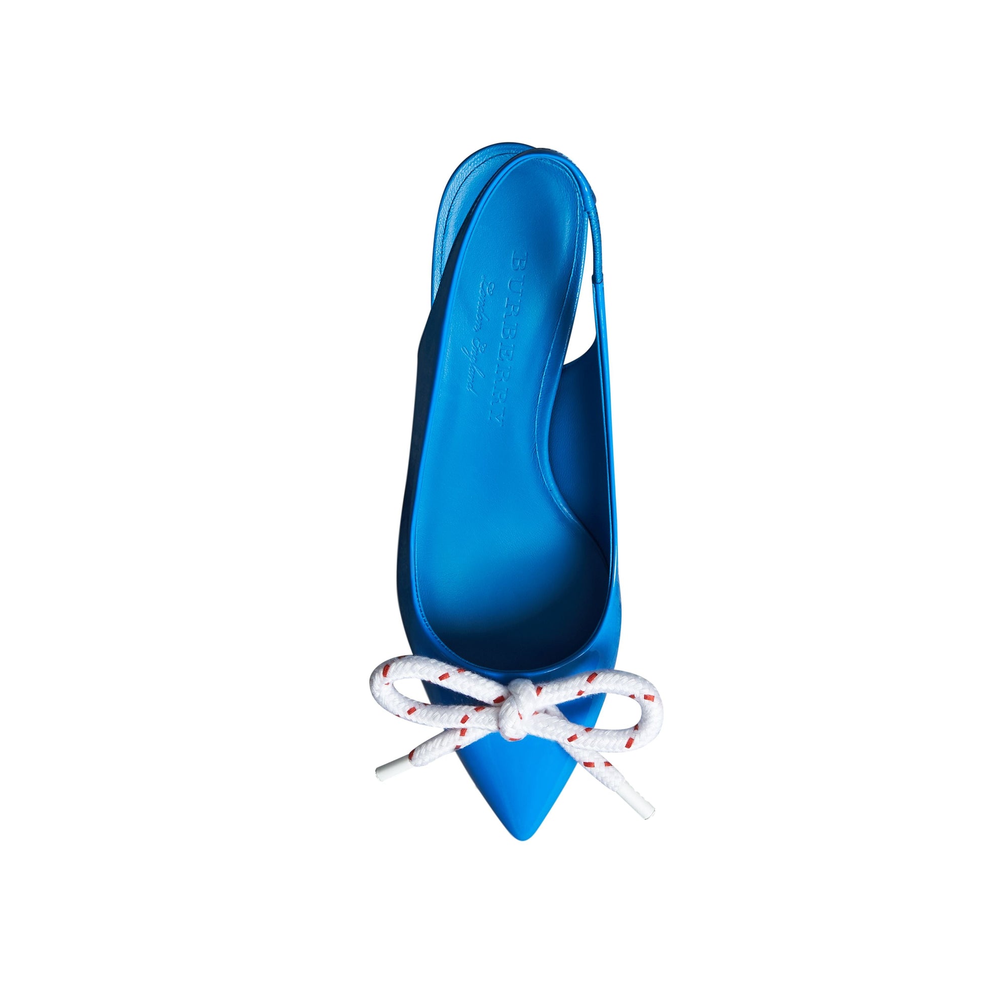BLUE AZURE Escarpins à talon ouvert en cuir verni avec nœud en corde