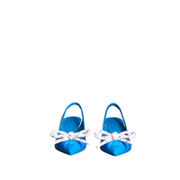 BLUE AZURE Escarpins à talon ouvert en cuir verni avec nœud en corde