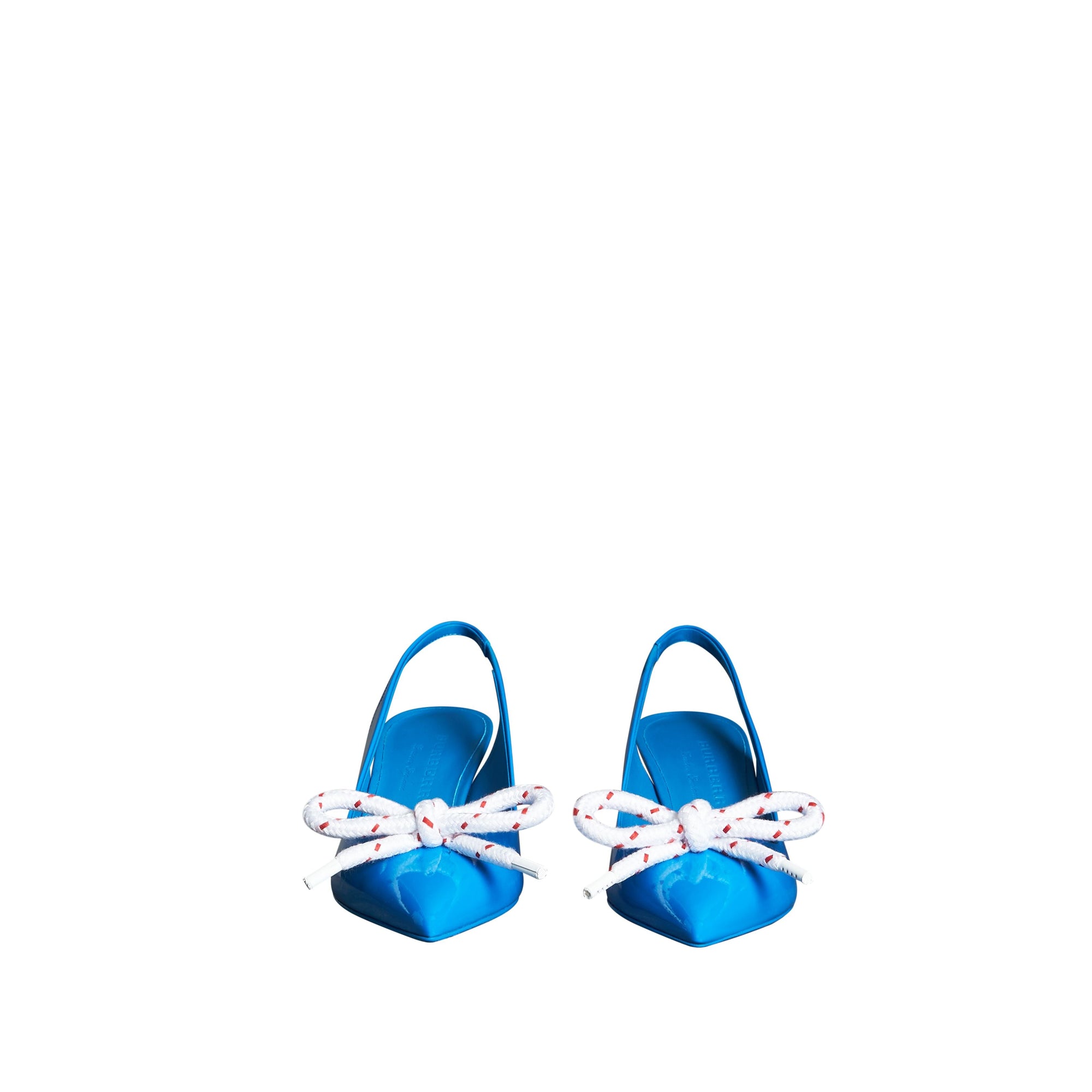 BLUE AZURE Escarpins à talon ouvert en cuir verni avec nœud en corde