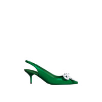 BRIGHT PIGMENT GREEN Escarpins à talon ouvert en cuir verni avec nœud en corde