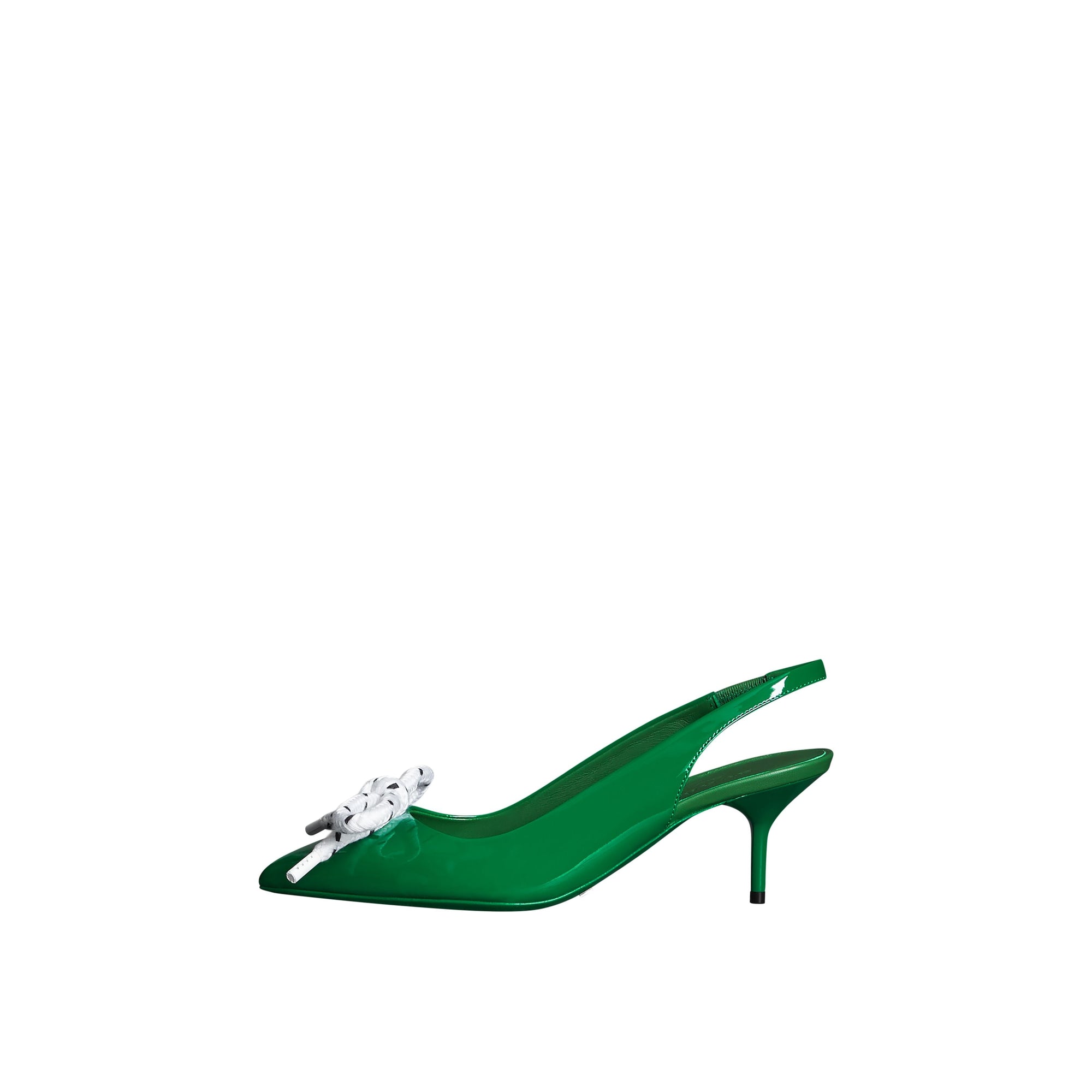BRIGHT PIGMENT GREEN Escarpins à talon ouvert en cuir verni avec nœud en corde