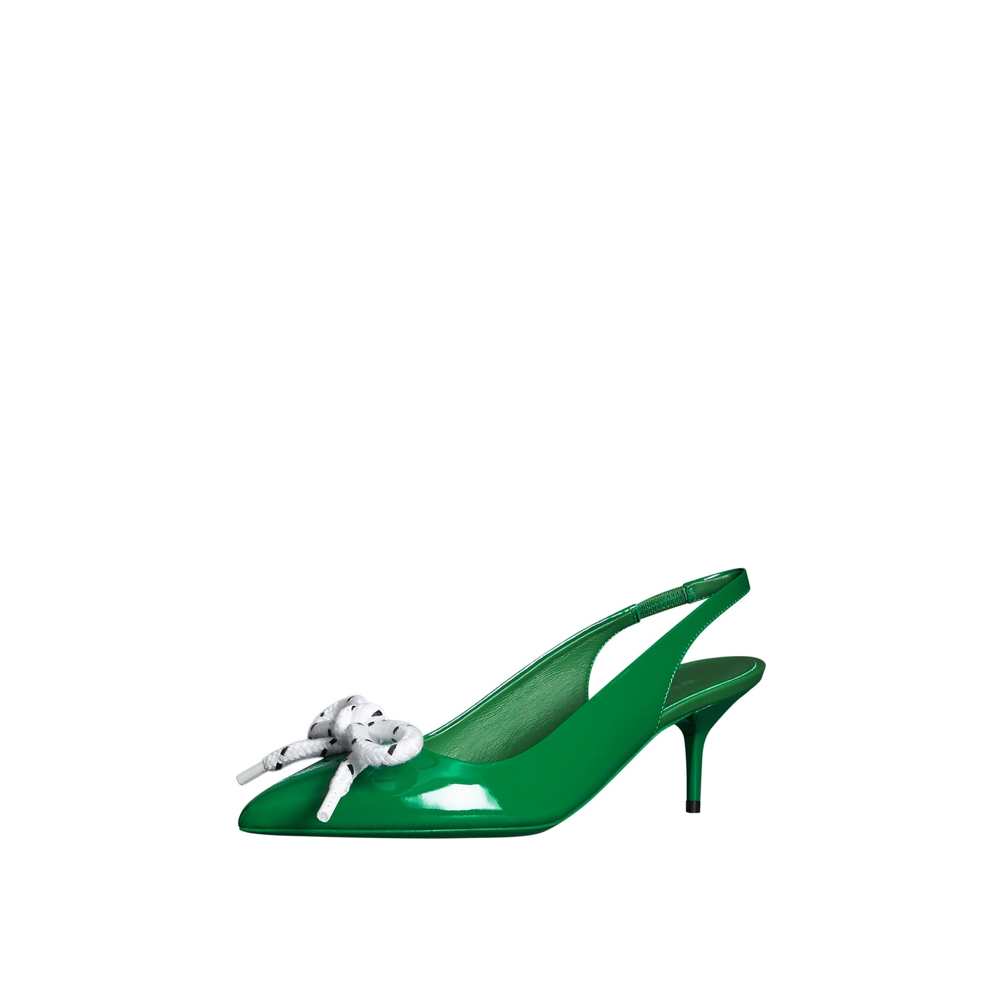 BRIGHT PIGMENT GREEN Escarpins à talon ouvert en cuir verni avec nœud en corde