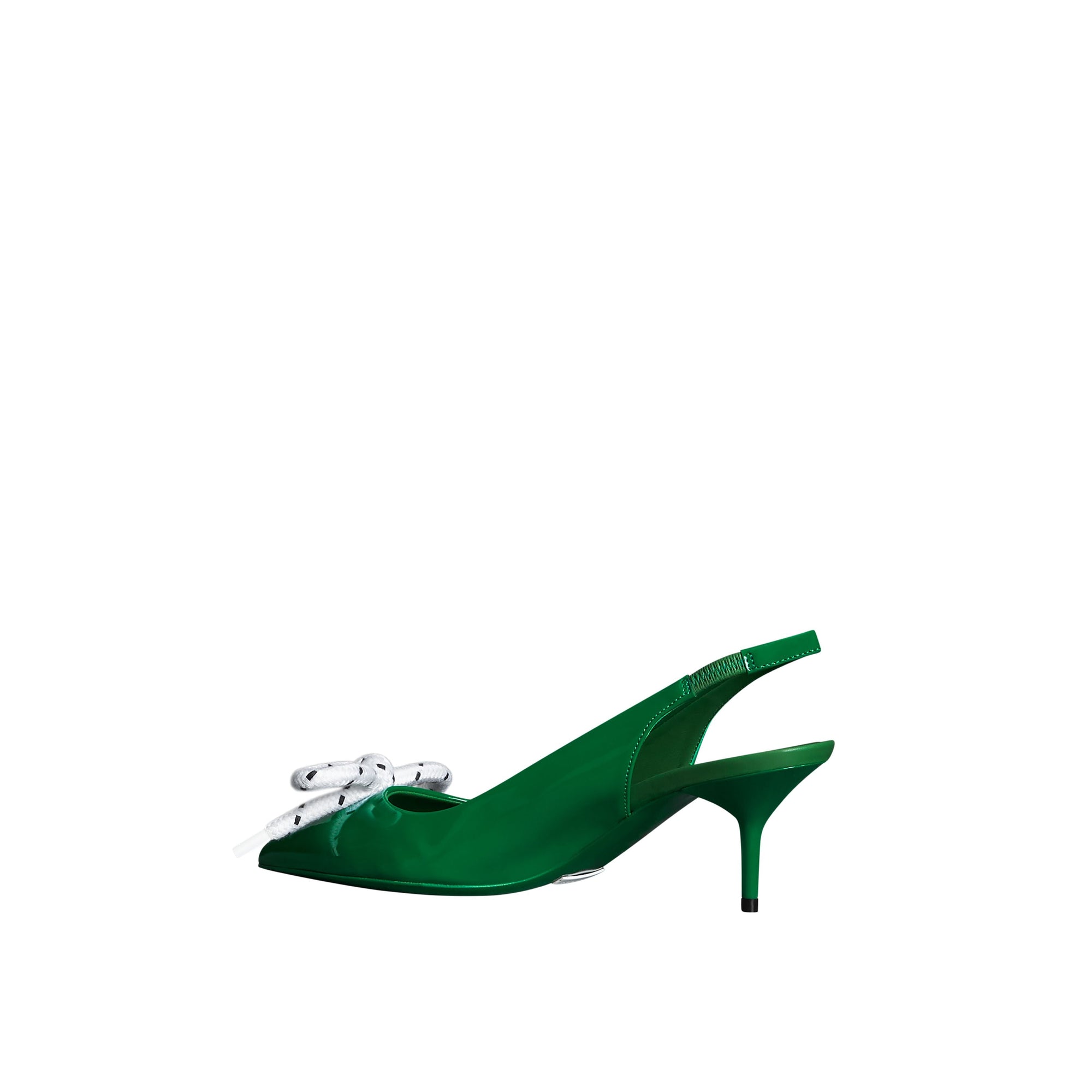 BRIGHT PIGMENT GREEN Escarpins à talon ouvert en cuir verni avec nœud en corde