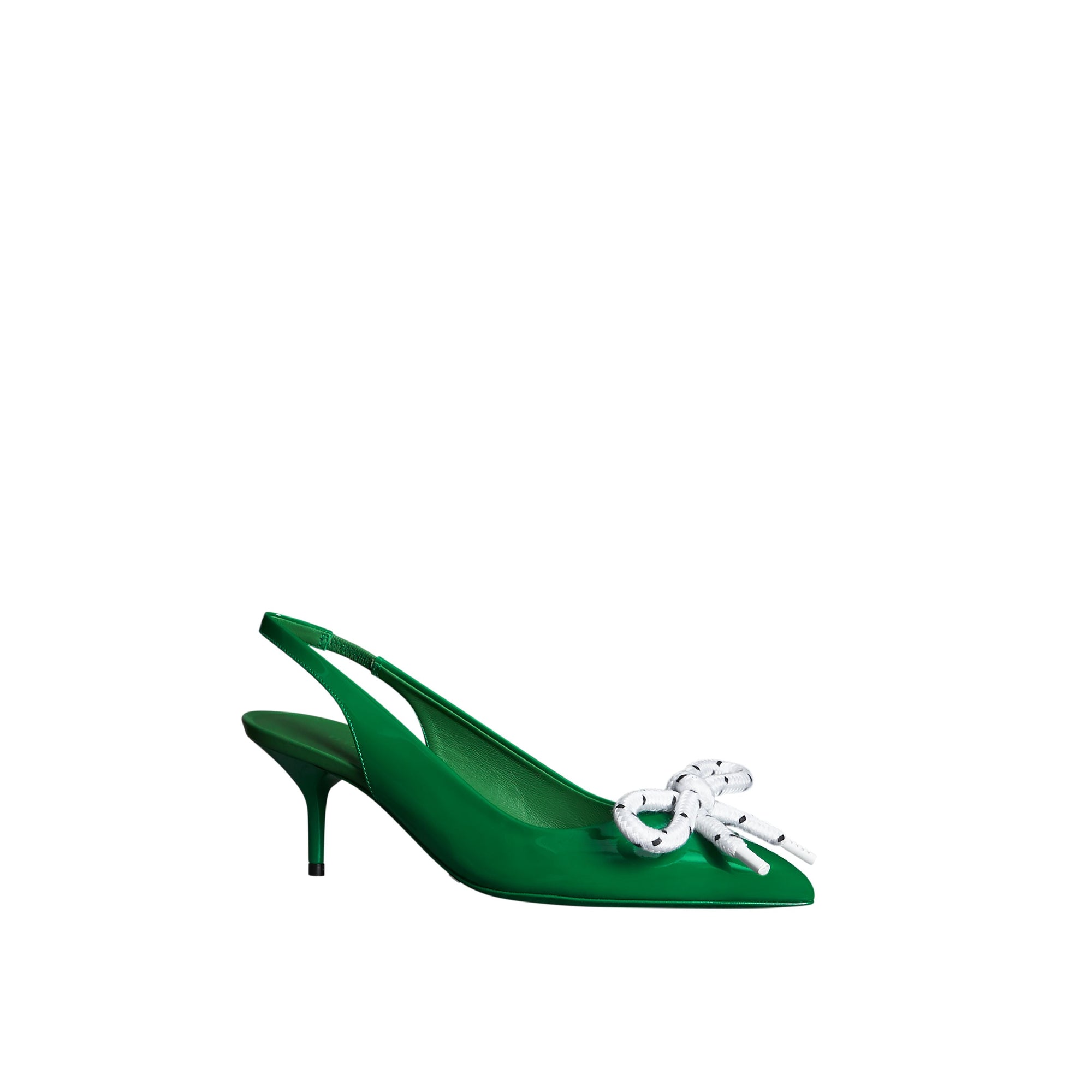 BRIGHT PIGMENT GREEN Escarpins à talon ouvert en cuir verni avec nœud en corde