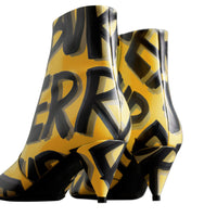 VIBRANT YELLOW Bottines en cuir à imprimé graffiti