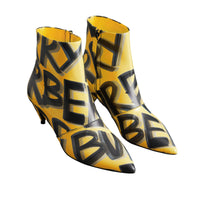 VIBRANT YELLOW Bottines en cuir à imprimé graffiti