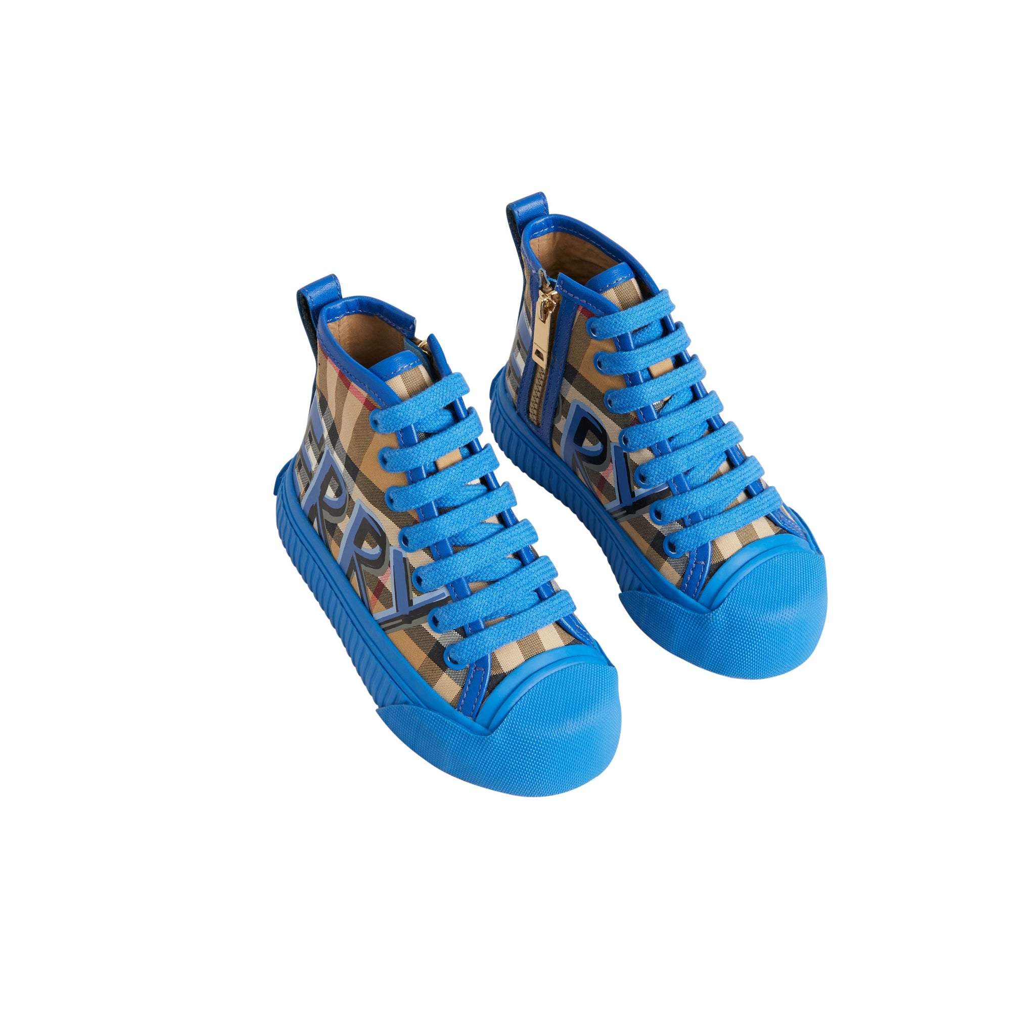 BRIGHT SKY BLUE Sneakers montantes à motif Vintage check et graffiti