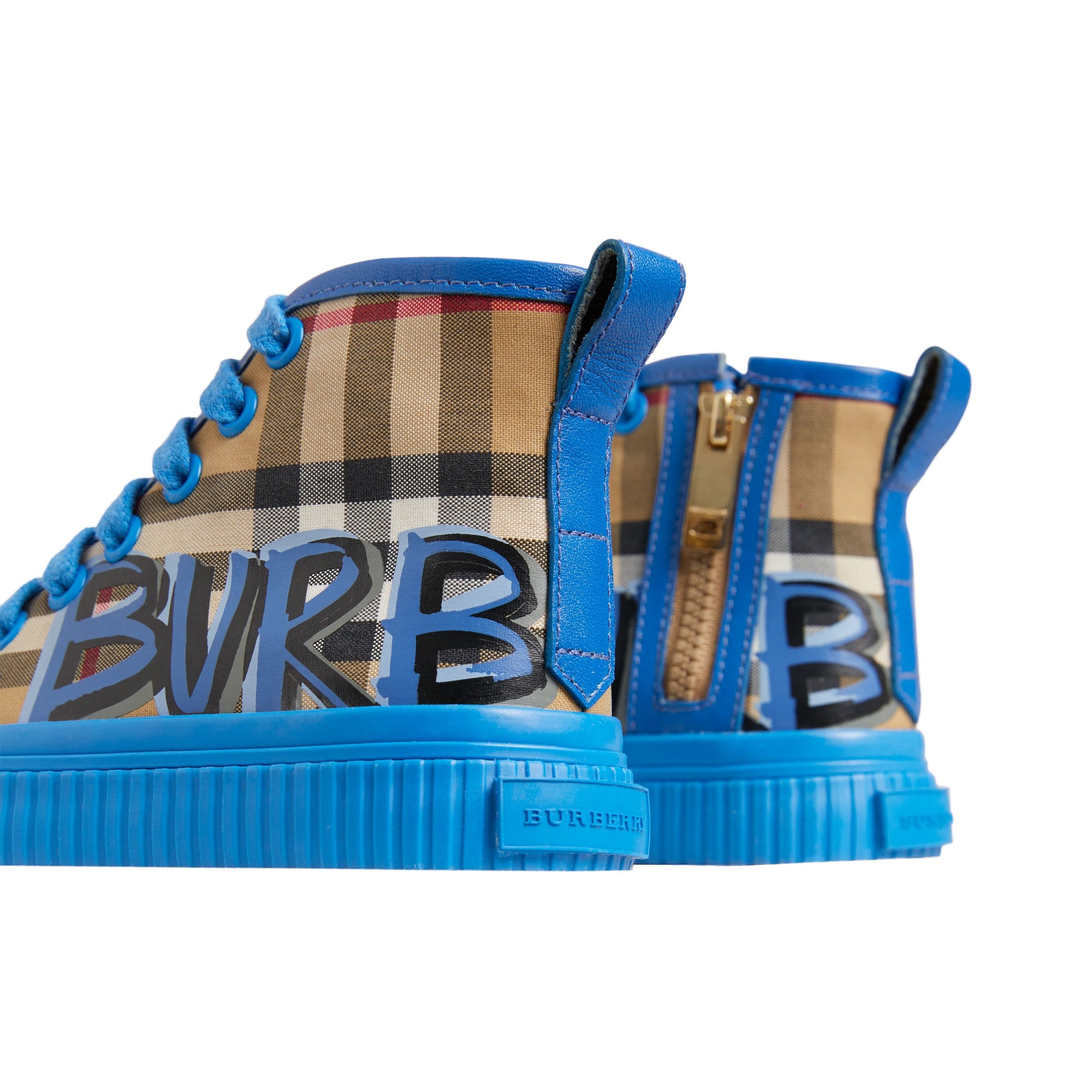BRIGHT SKY BLUE Sneakers montantes à motif Vintage check et graffiti