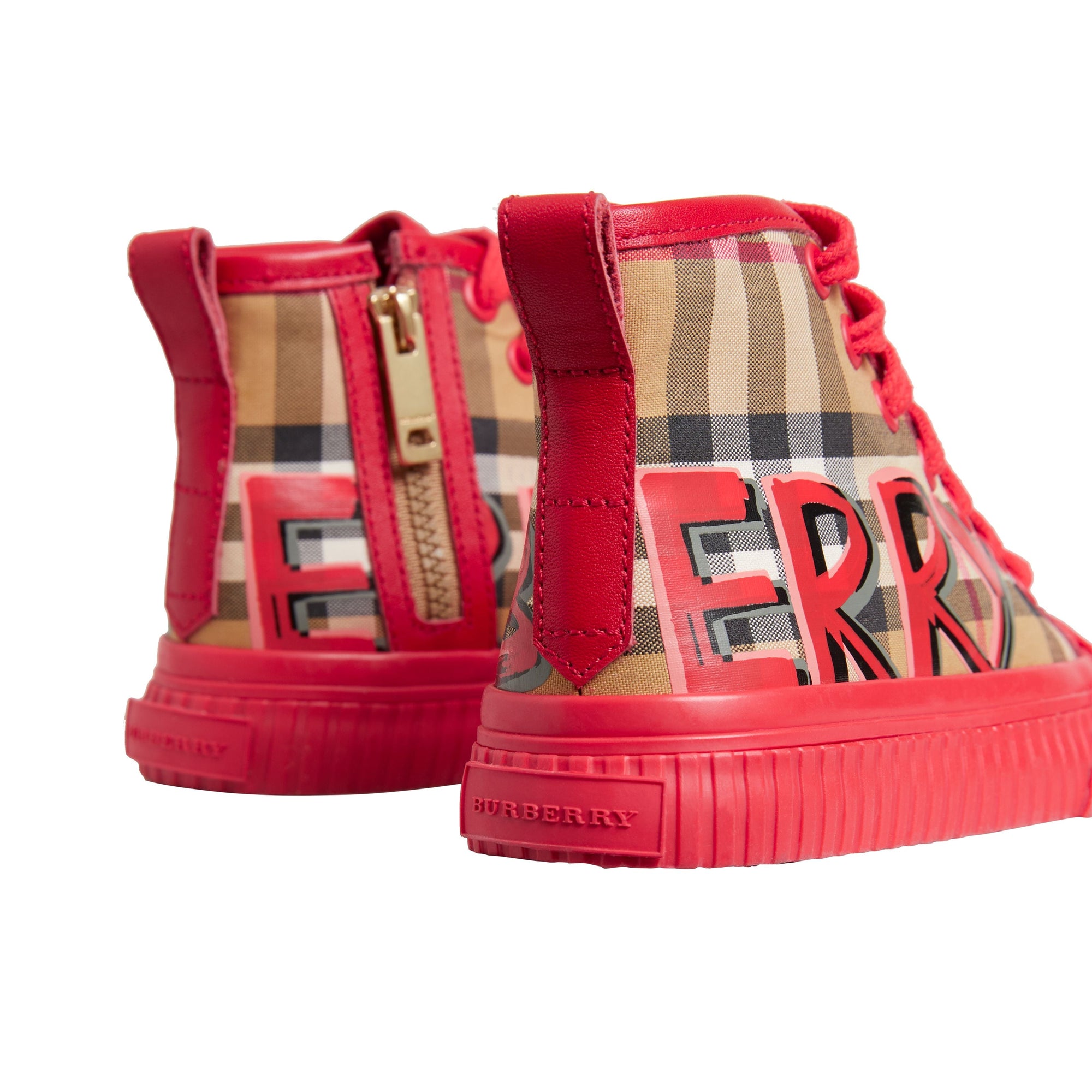 BRIGHT RED Sneakers montantes à motif Vintage check et graffiti