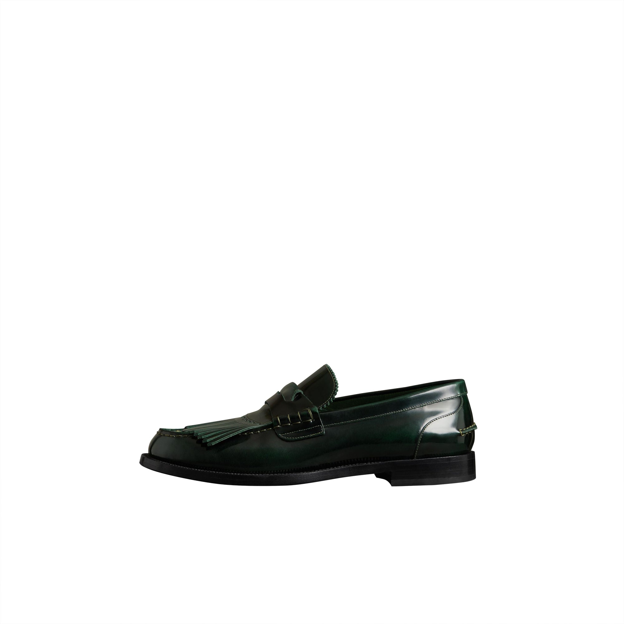 BOTTLE GREEN Mocassins en cuir à franges