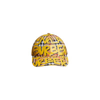 Casquette de baseball à motif vintage check et graffiti - Jaune vif & jaune antique