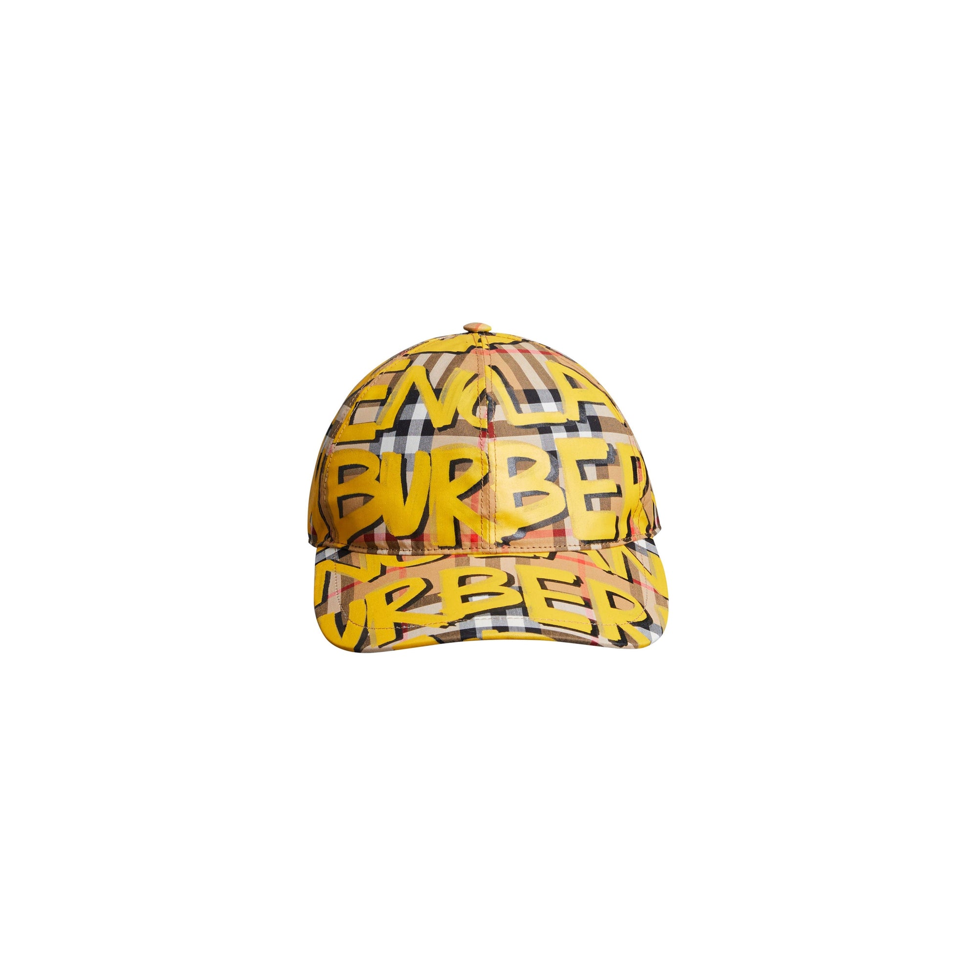 Casquette de baseball à motif vintage check et graffiti - Jaune vif & jaune antique