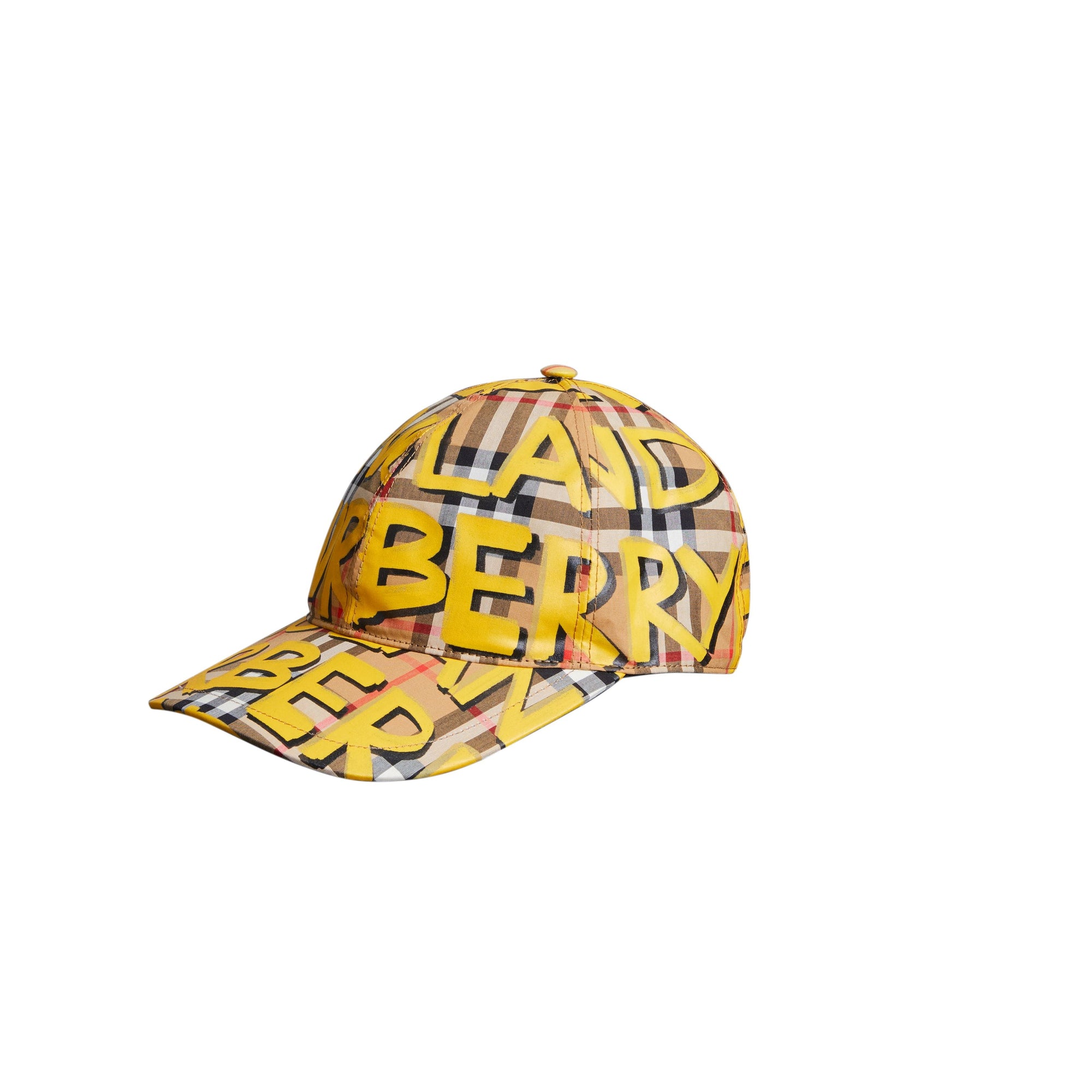 Casquette de baseball à motif vintage check et graffiti - Jaune vif & jaune antique