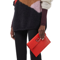 BRIGHT RED Pochette en cuir à boucle en D avec porte-monnaie zippé