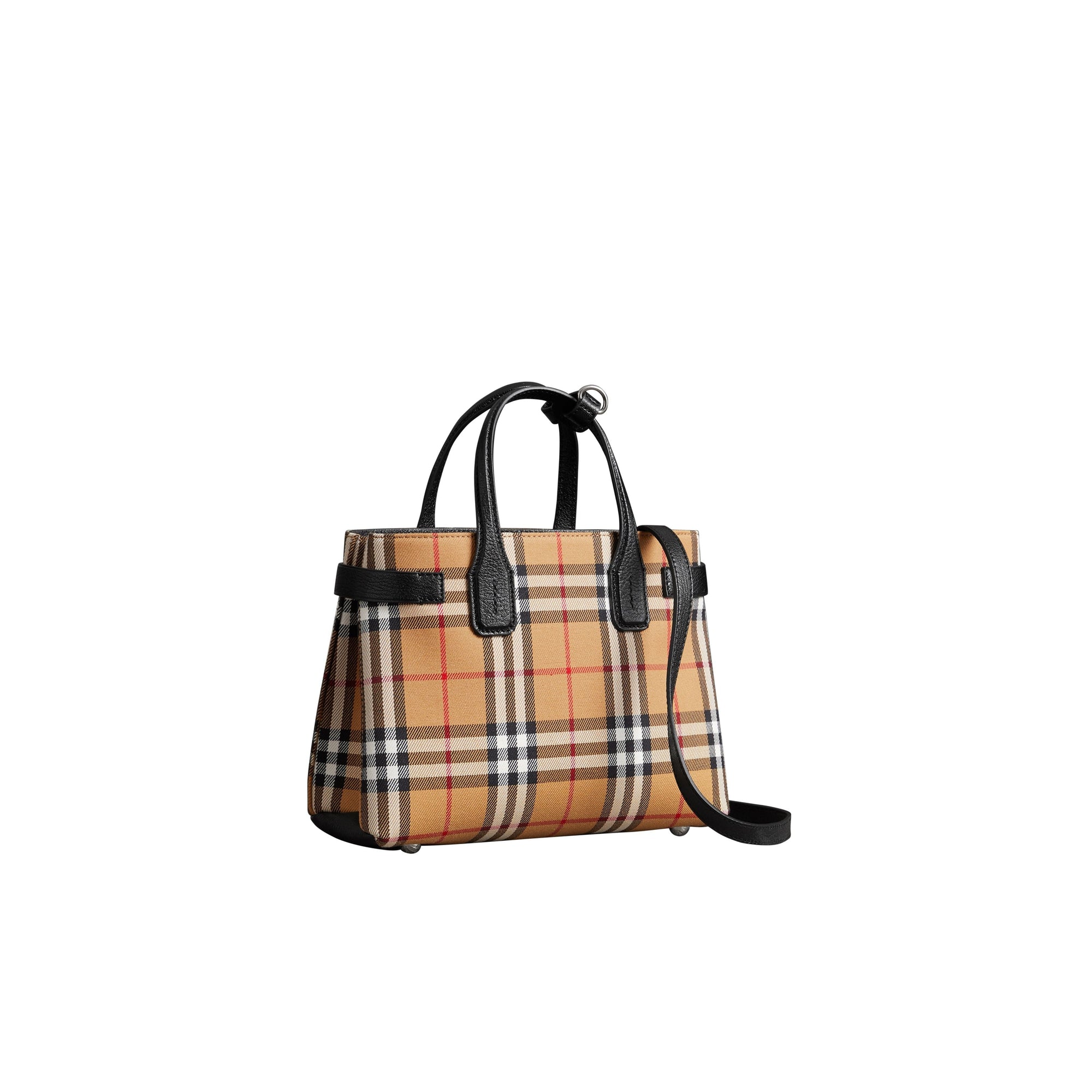 Petit sac the Banner en tissu vintage check et cuir - Noir