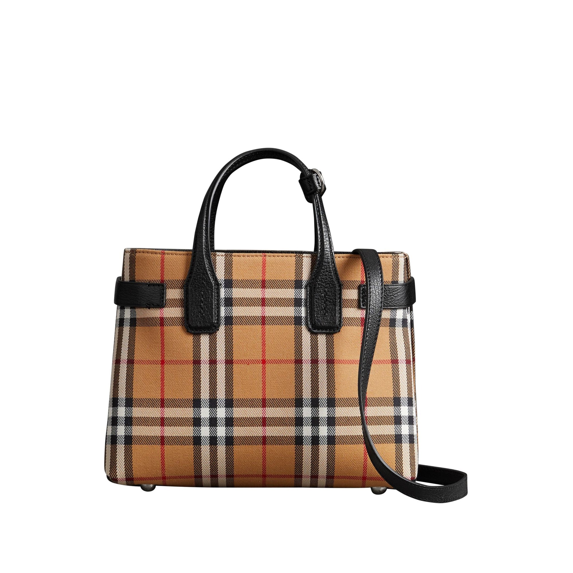 Petit sac the Banner en tissu vintage check et cuir - Noir