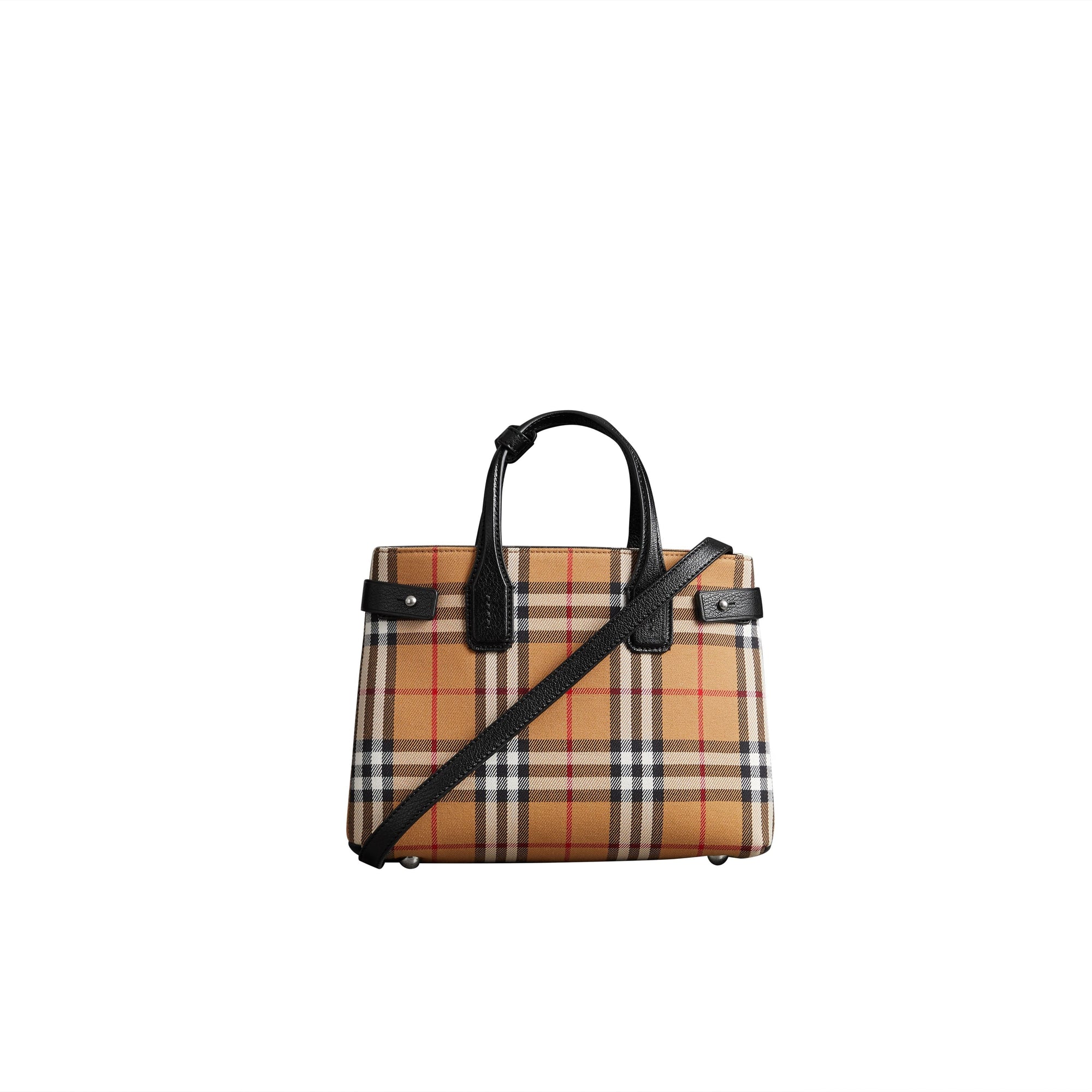 Petit sac the Banner en tissu vintage check et cuir - Noir