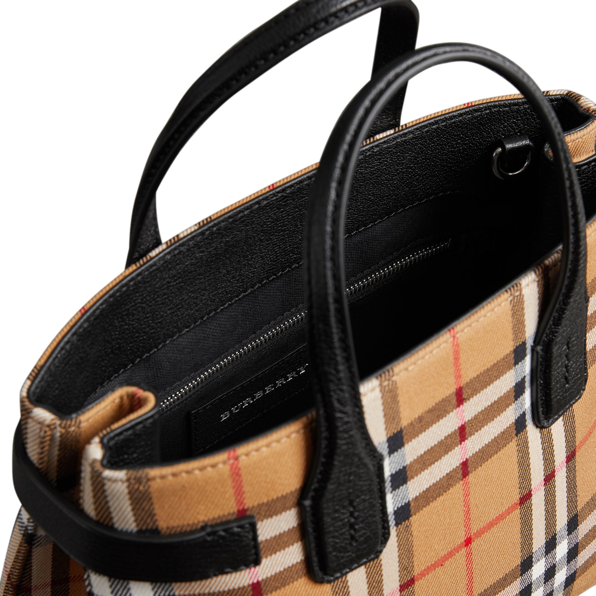 Petit sac the Banner en tissu vintage check et cuir - Noir