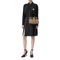 Petit sac the Banner en tissu vintage check et cuir - Noir
