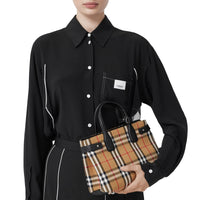 Petit sac the Banner en tissu vintage check et cuir - Noir