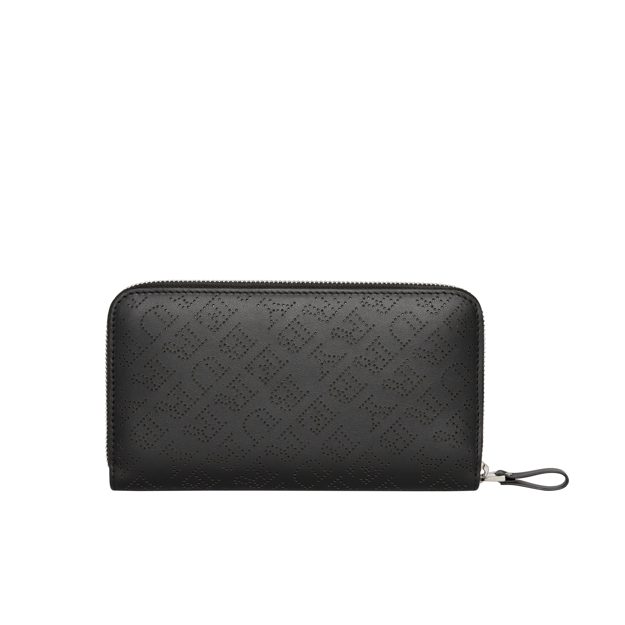 BLACK Portefeuille zippé en cuir perforé