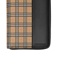 ANTIQUE YELLOW/BLACK Portefeuille zippé en cuir et à micro-motif check