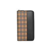 ANTIQUE YELLOW/BLACK Portefeuille zippé en cuir et à micro-motif check