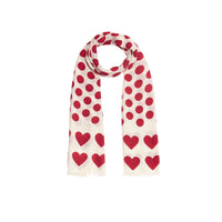 WINDSOR RED Écharpe en laine et soie mélangées à pois et cœurs en jacquard