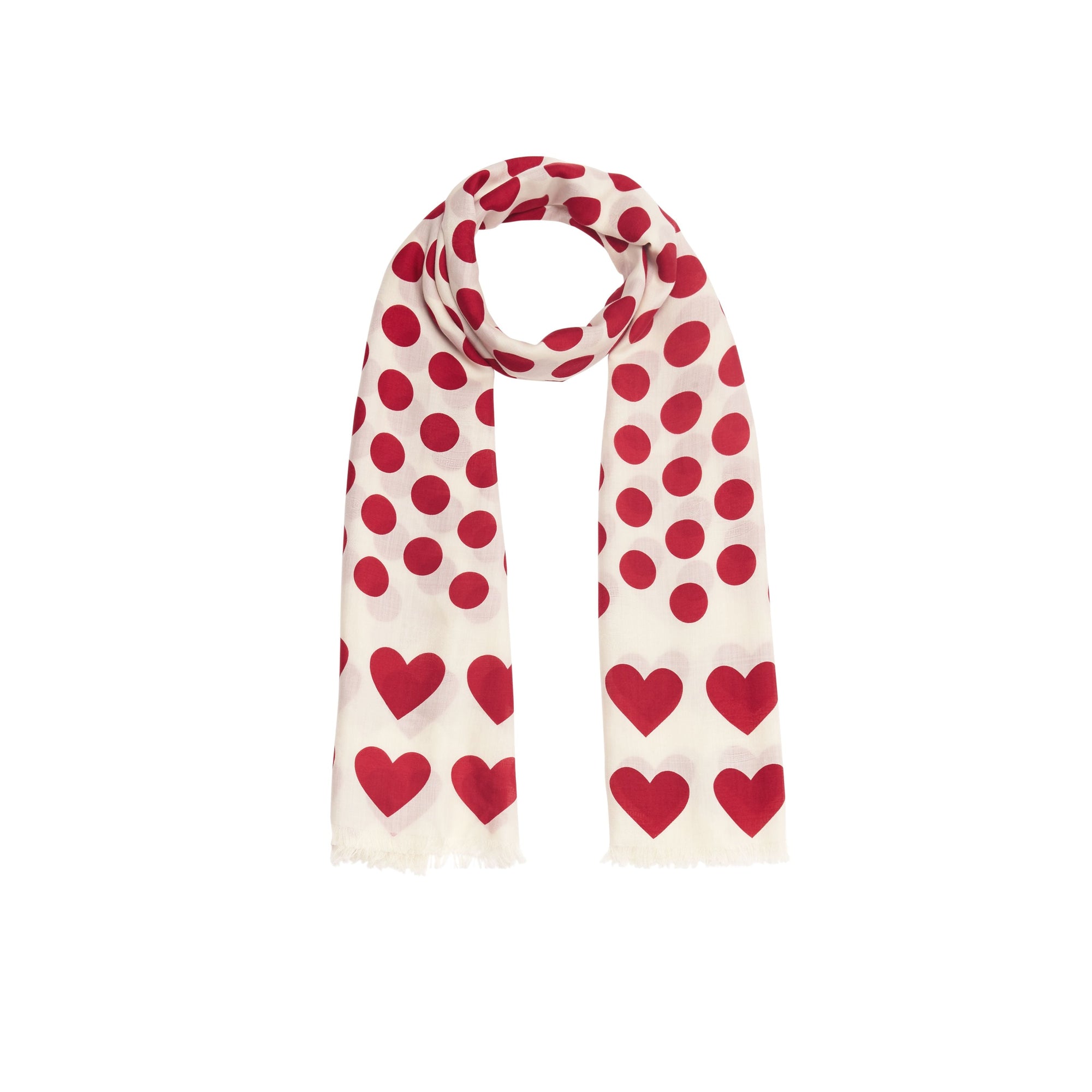 WINDSOR RED Écharpe en laine et soie mélangées à pois et cœurs en jacquard