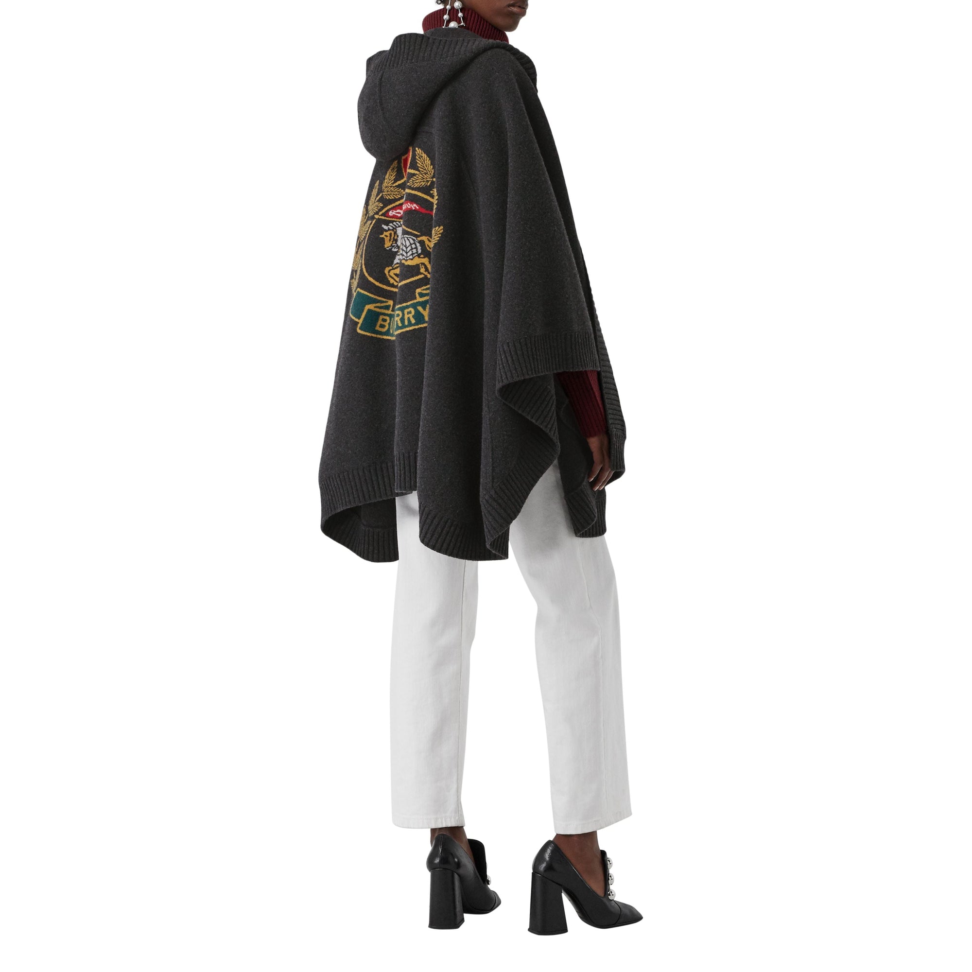 CHARCOAL Cape à capuche en laine mélangée avec écusson en jacquard