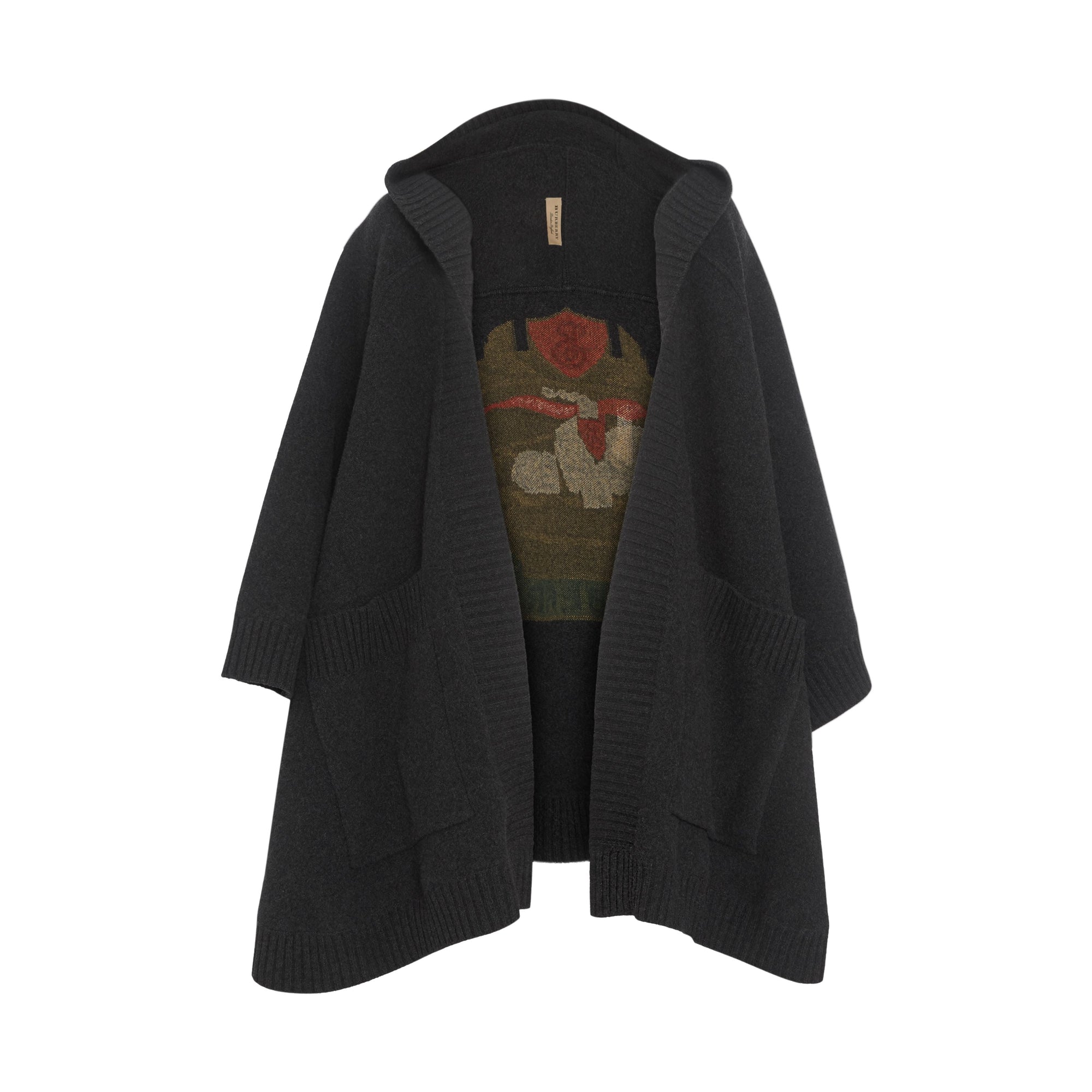 CHARCOAL Cape à capuche en laine mélangée avec écusson en jacquard