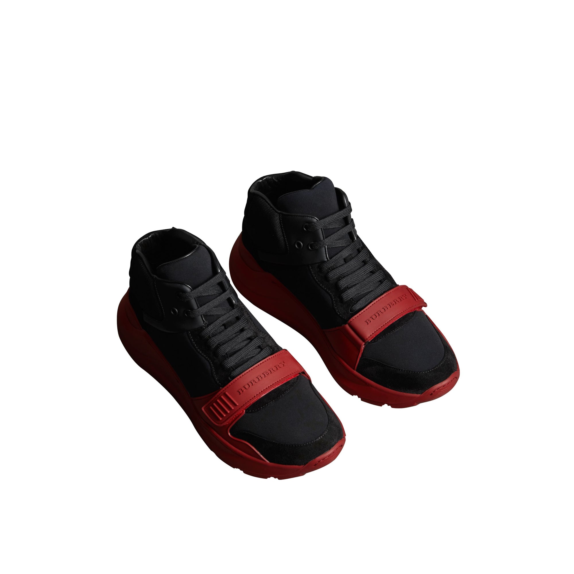 BLACK/MILITARY RED Sneakers montantes en néoprène et cuir velours