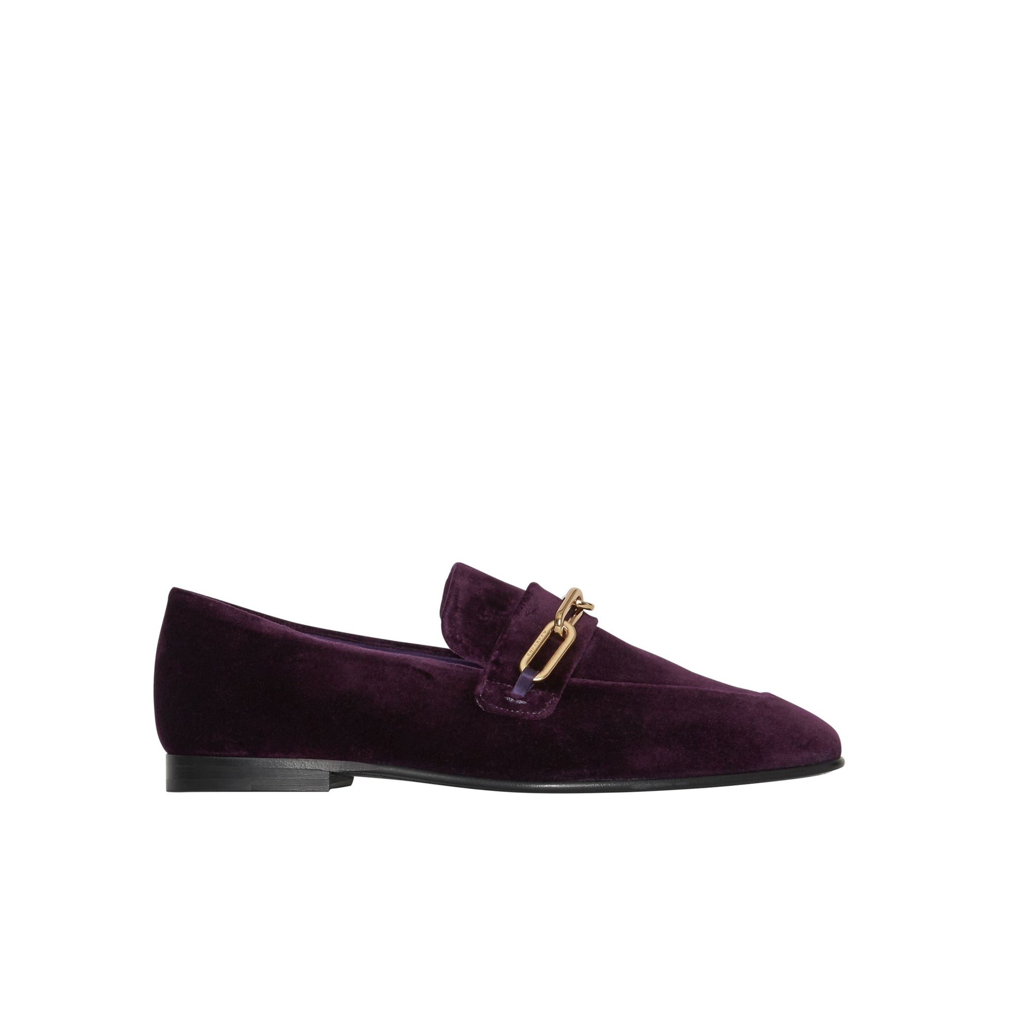 DARK ELDERBERRY Mocassins en velours avec chaîne