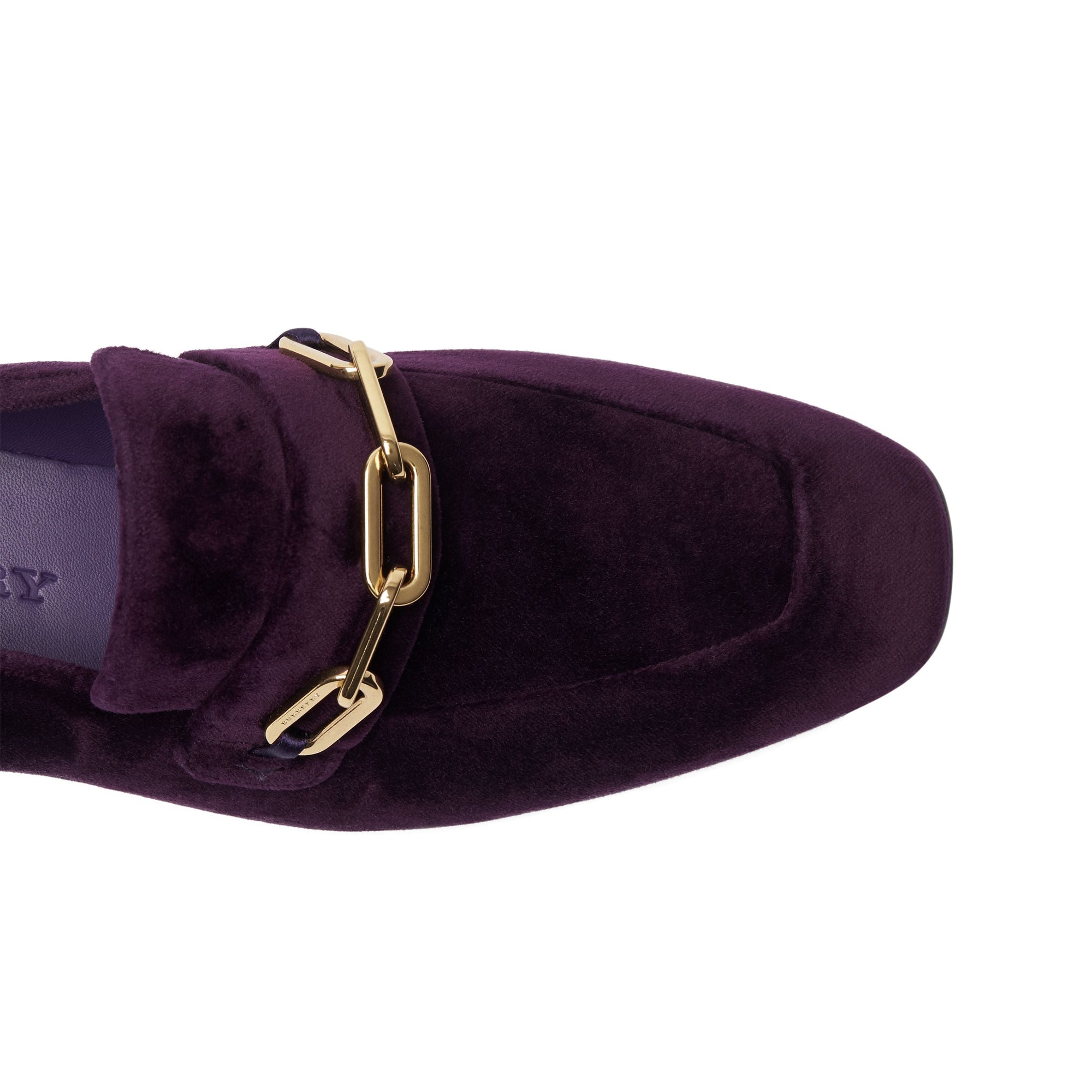 DARK ELDERBERRY Mocassins en velours avec chaîne