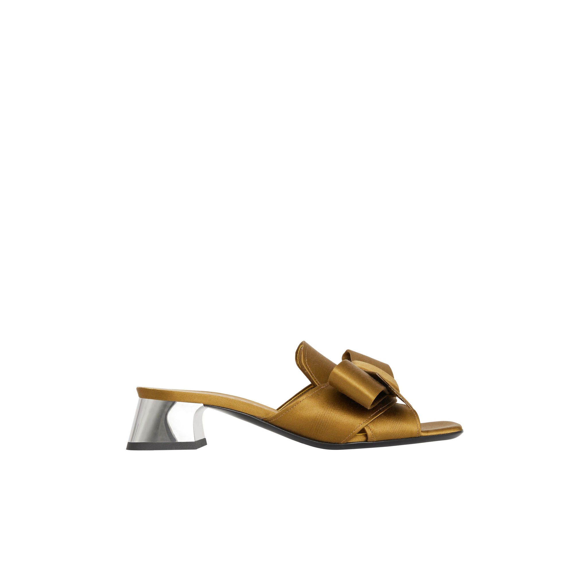 ANTIQUE GOLD Mules à talon bottier en satin avec nœud