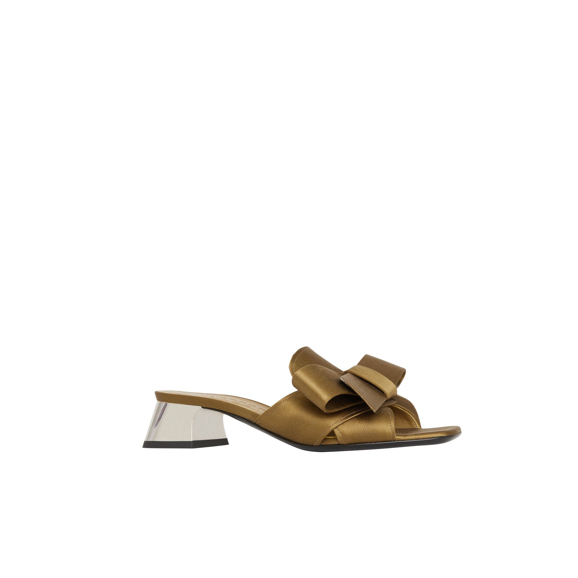 ANTIQUE GOLD Mules à talon bottier en satin avec nœud