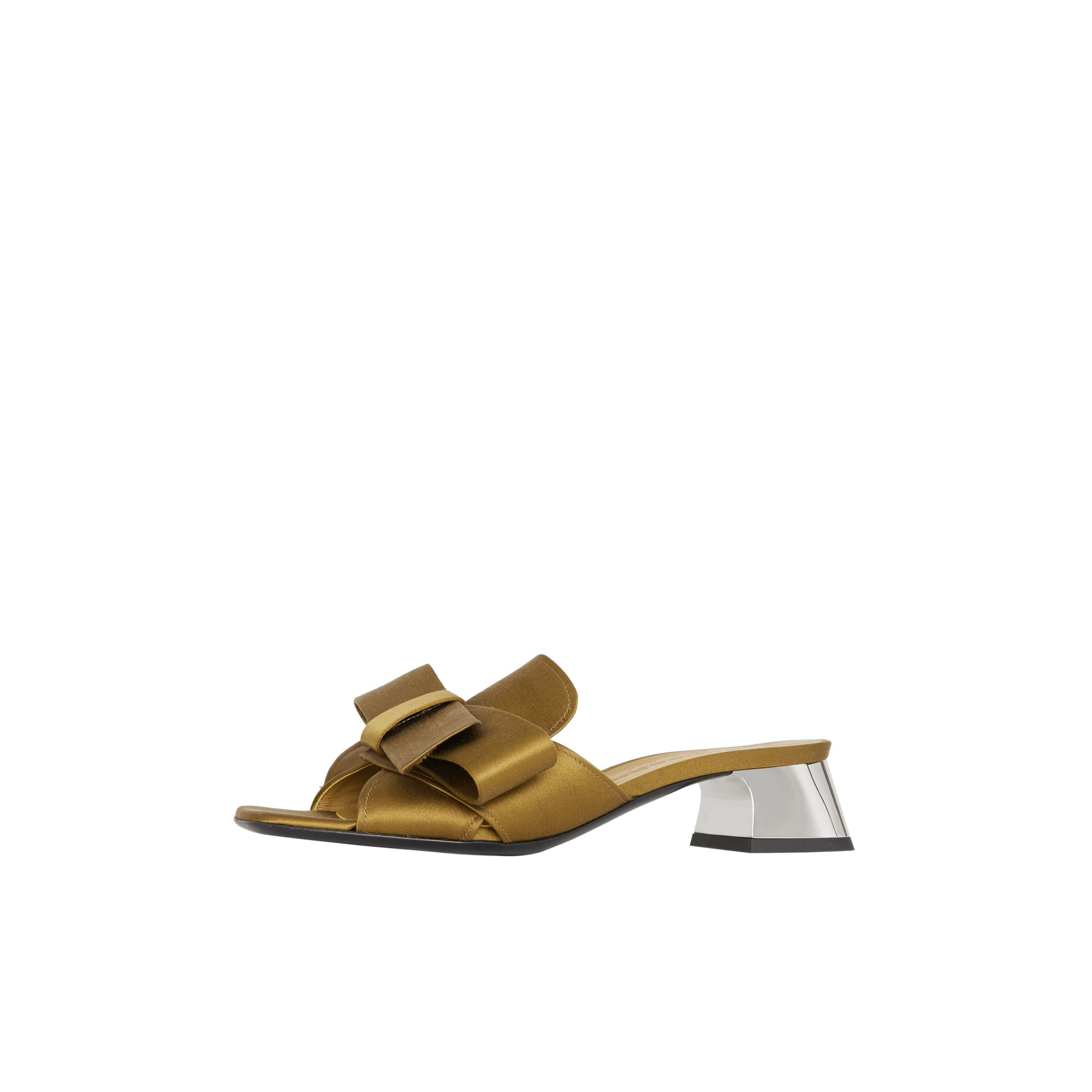 ANTIQUE GOLD Mules à talon bottier en satin avec nœud