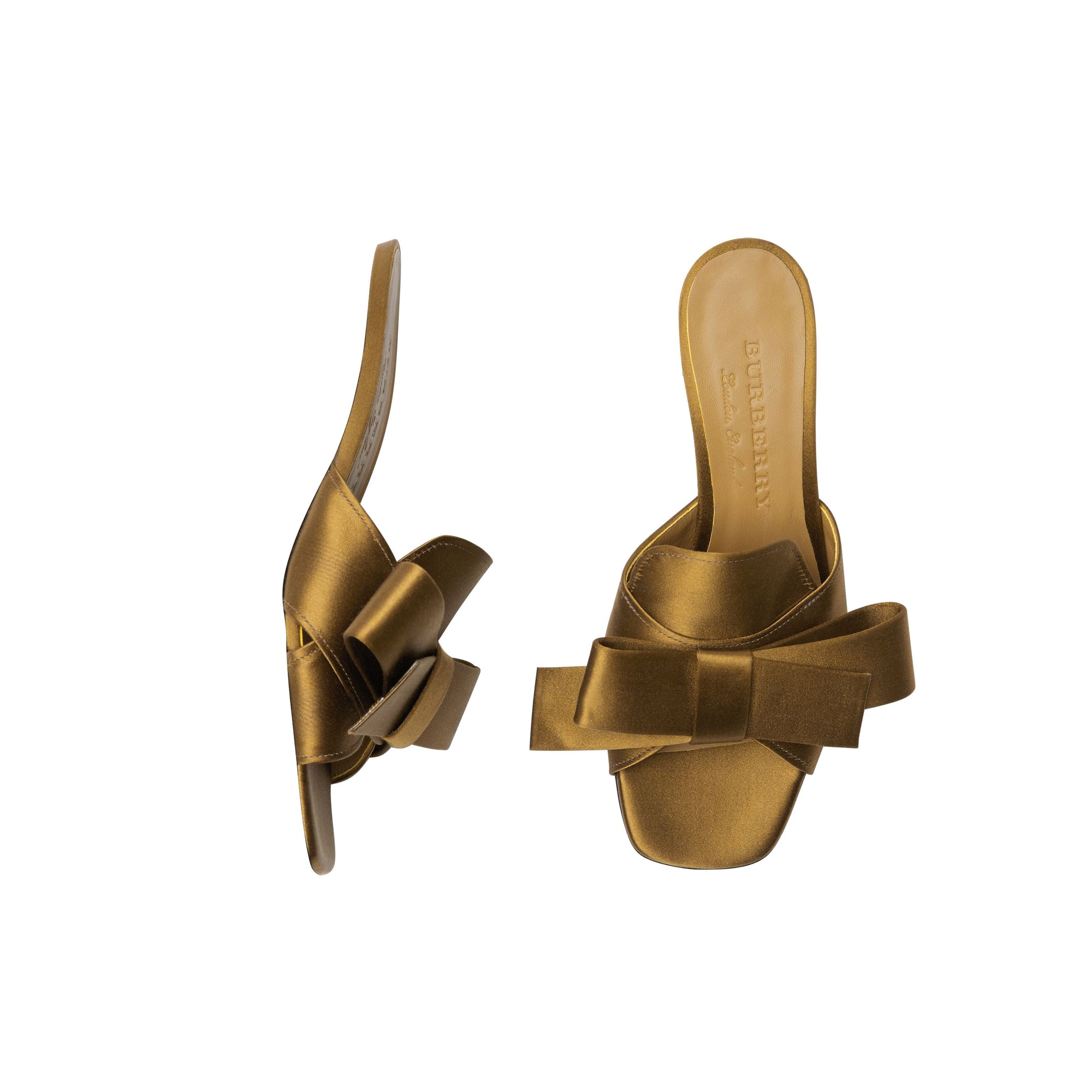 ANTIQUE GOLD Mules à talon bottier en satin avec nœud