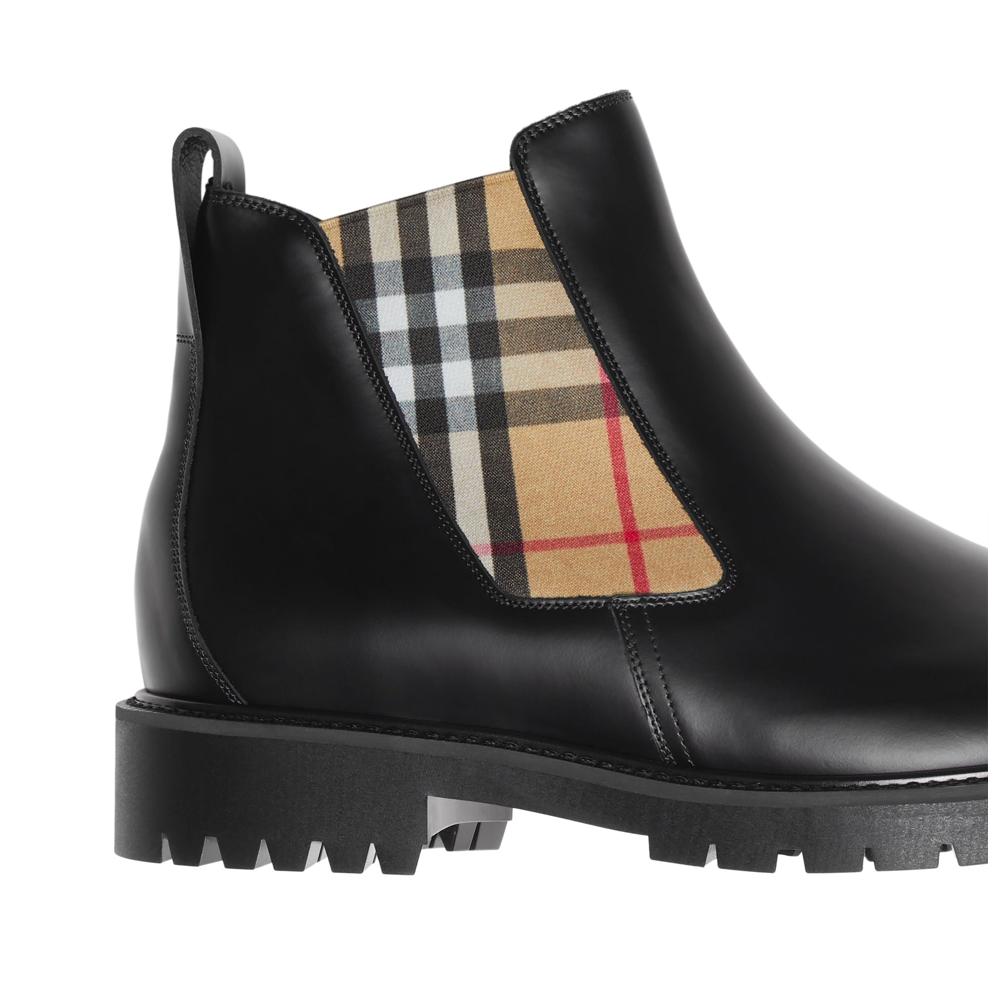Bottines chelsea en cuir avec vintage check - Noir