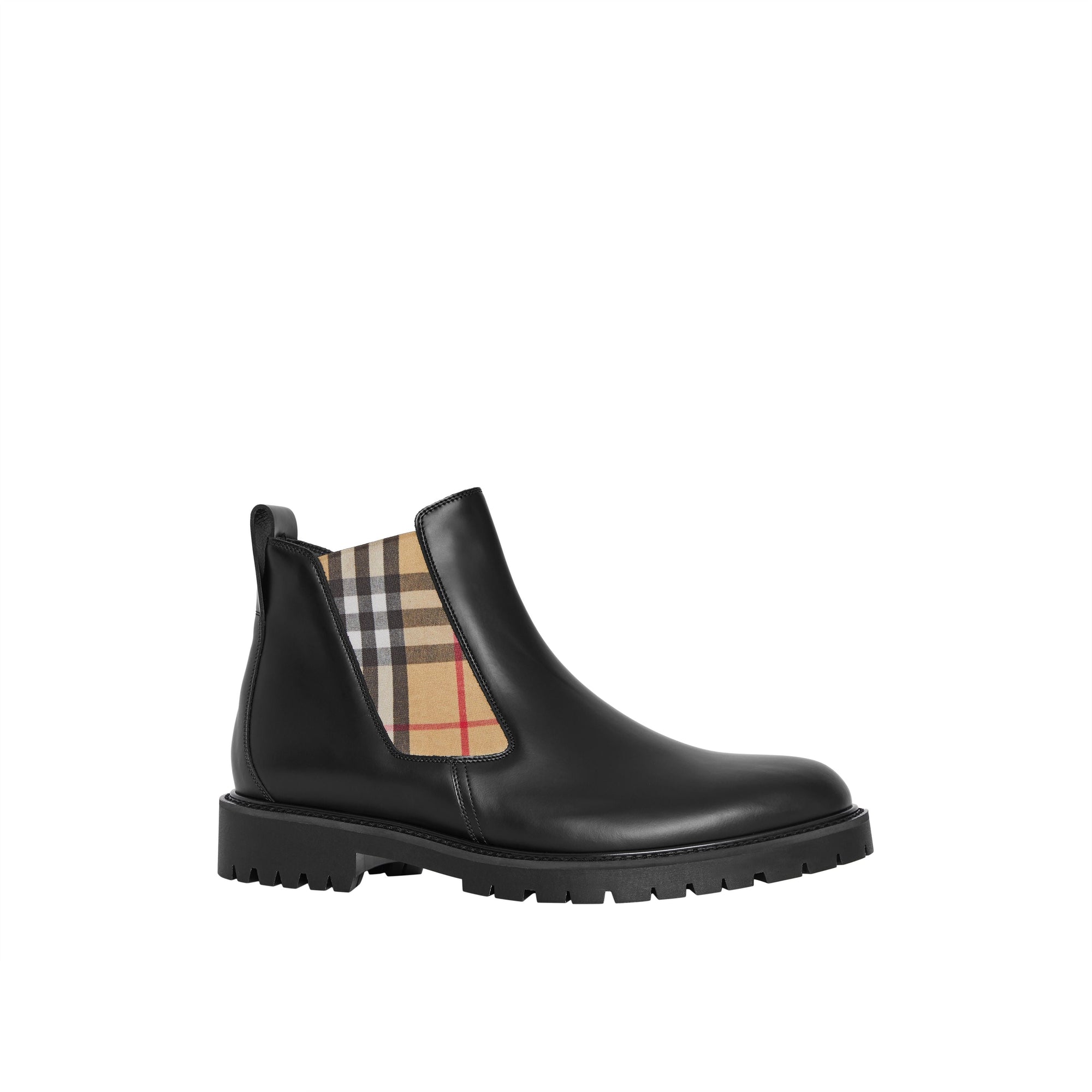 Bottines chelsea en cuir avec vintage check - Noir