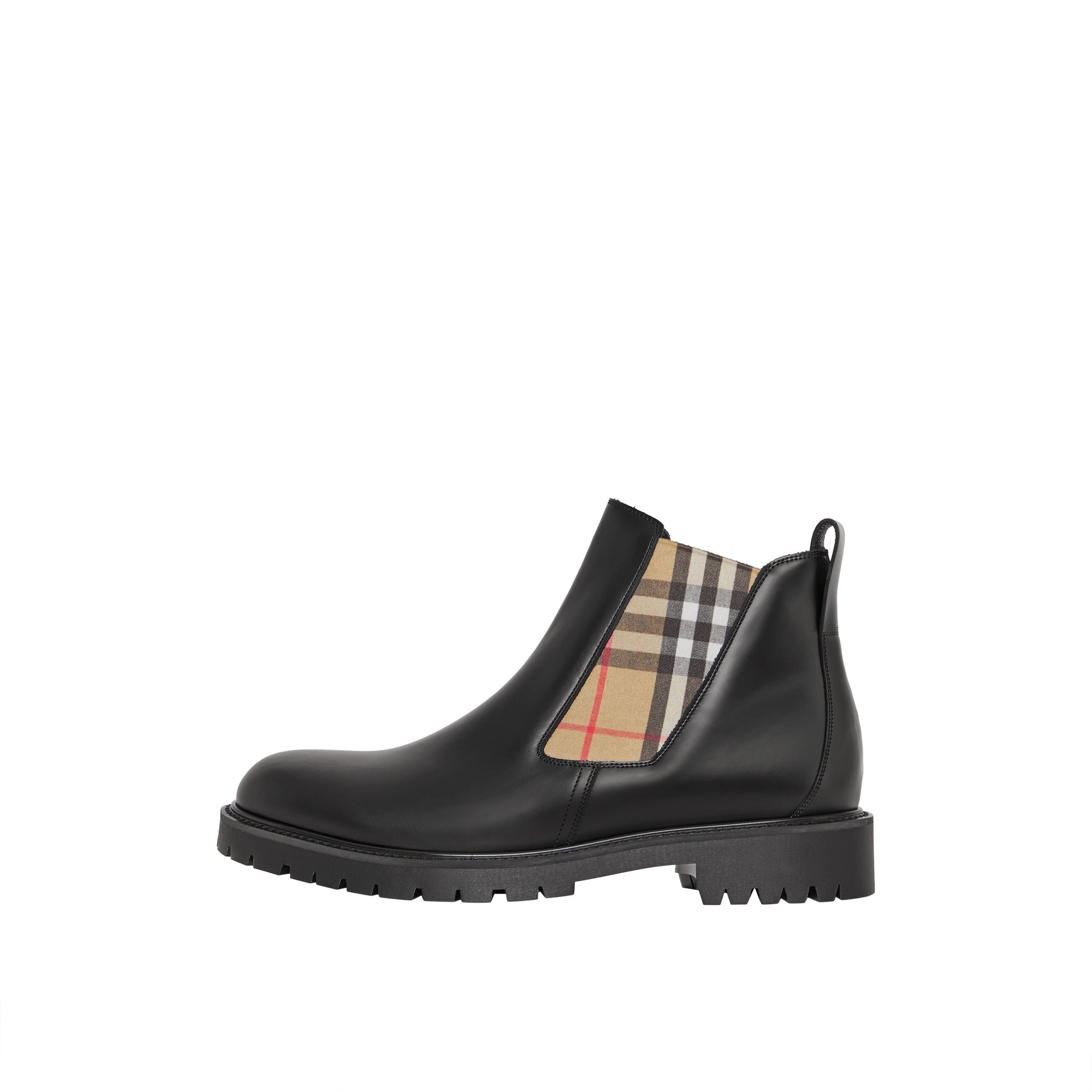 Bottines chelsea en cuir avec vintage check - Noir