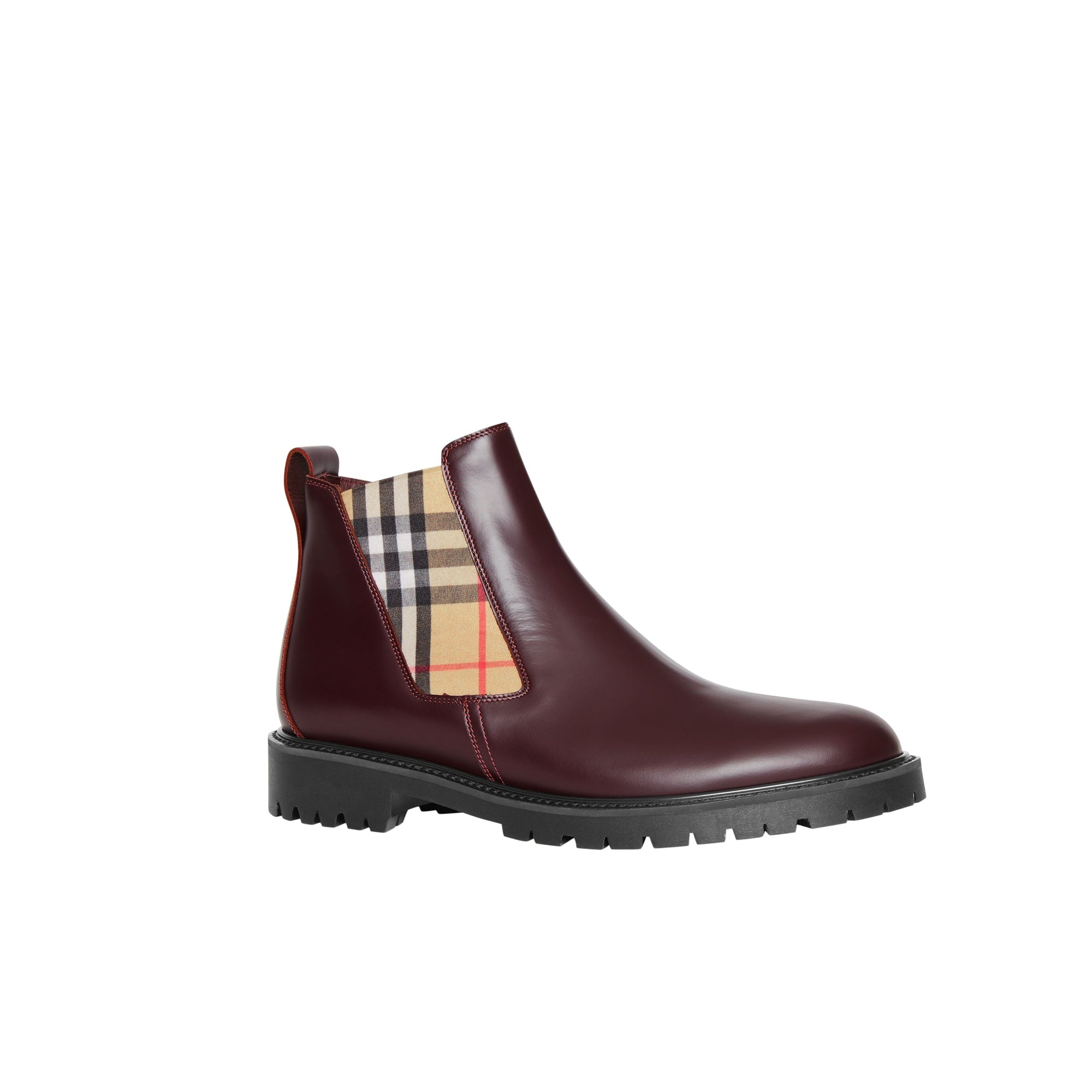 OXBLOOD Bottines Chelsea en cuir avec détails Vintage check