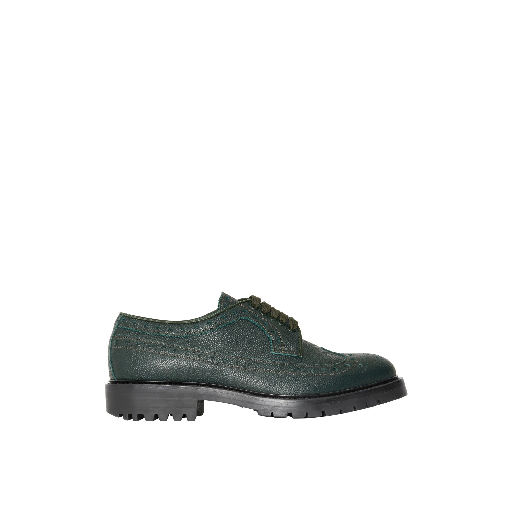 DEEP VIRIDIAN GREEN Chaussures de style derby en cuir grainé avec détails richelieu