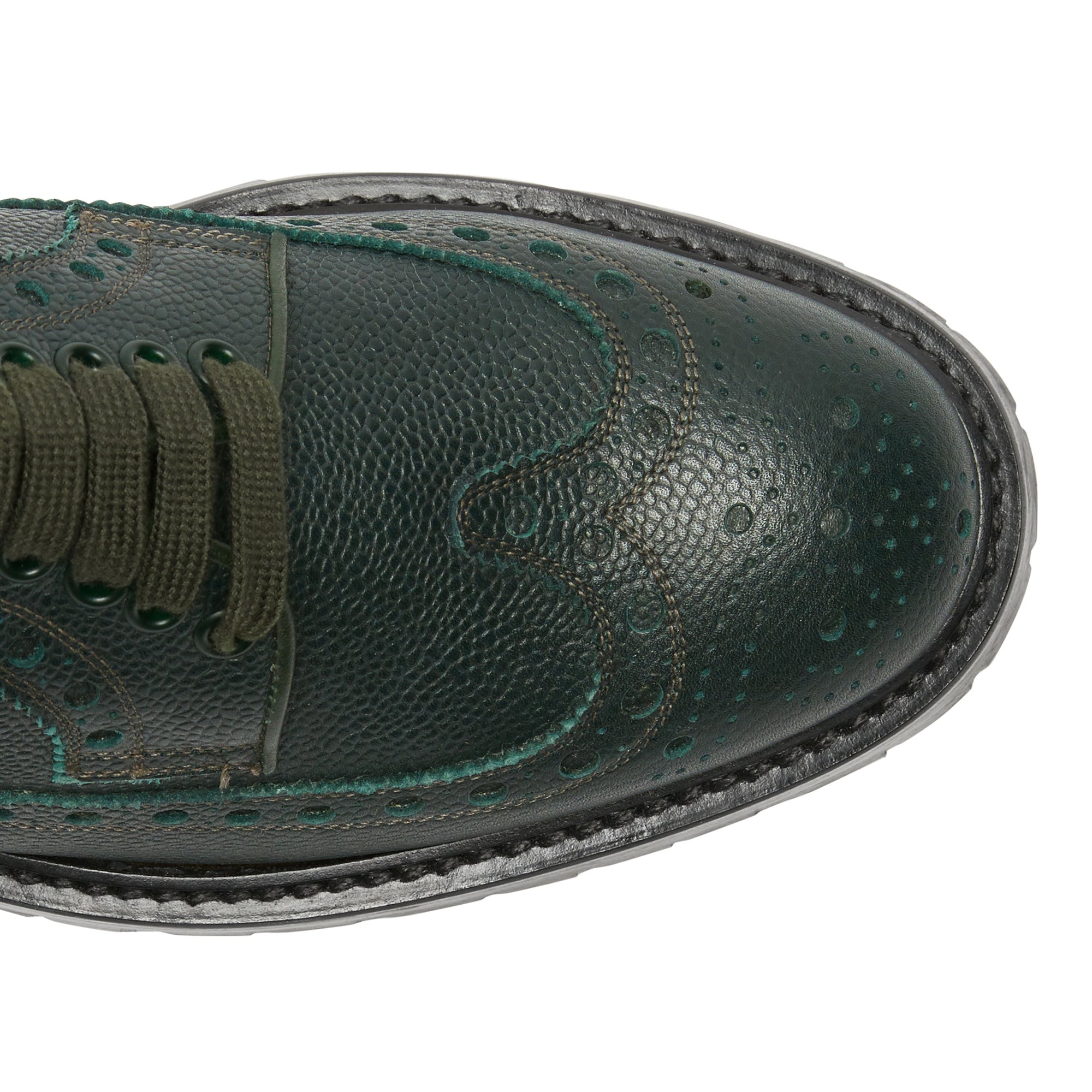 DEEP VIRIDIAN GREEN Chaussures de style derby en cuir grainé avec détails richelieu