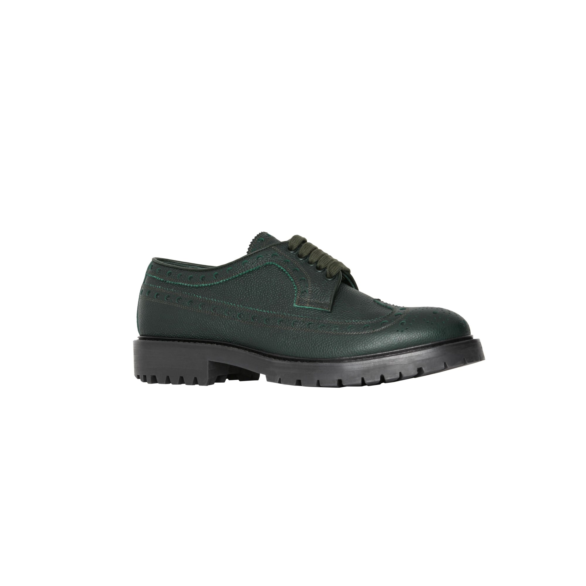 DEEP VIRIDIAN GREEN Chaussures de style derby en cuir grainé avec détails richelieu