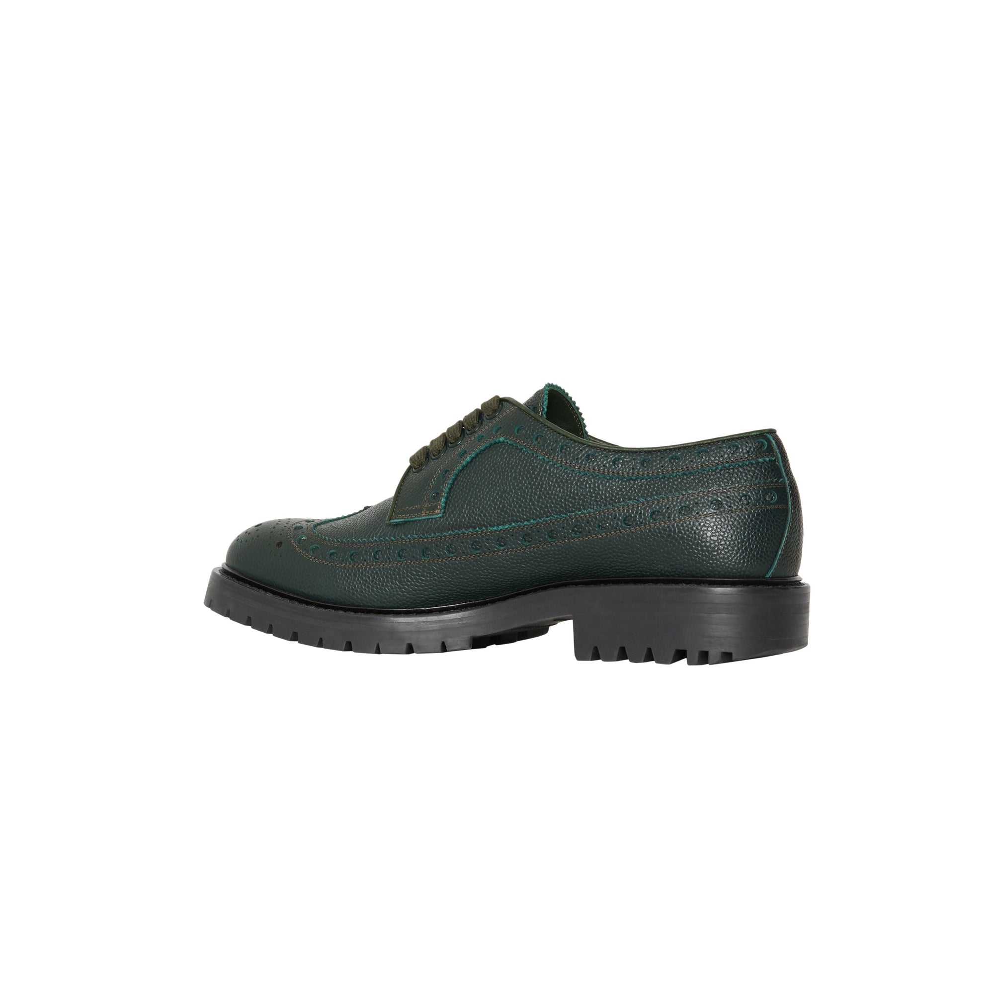DEEP VIRIDIAN GREEN Chaussures de style derby en cuir grainé avec détails richelieu