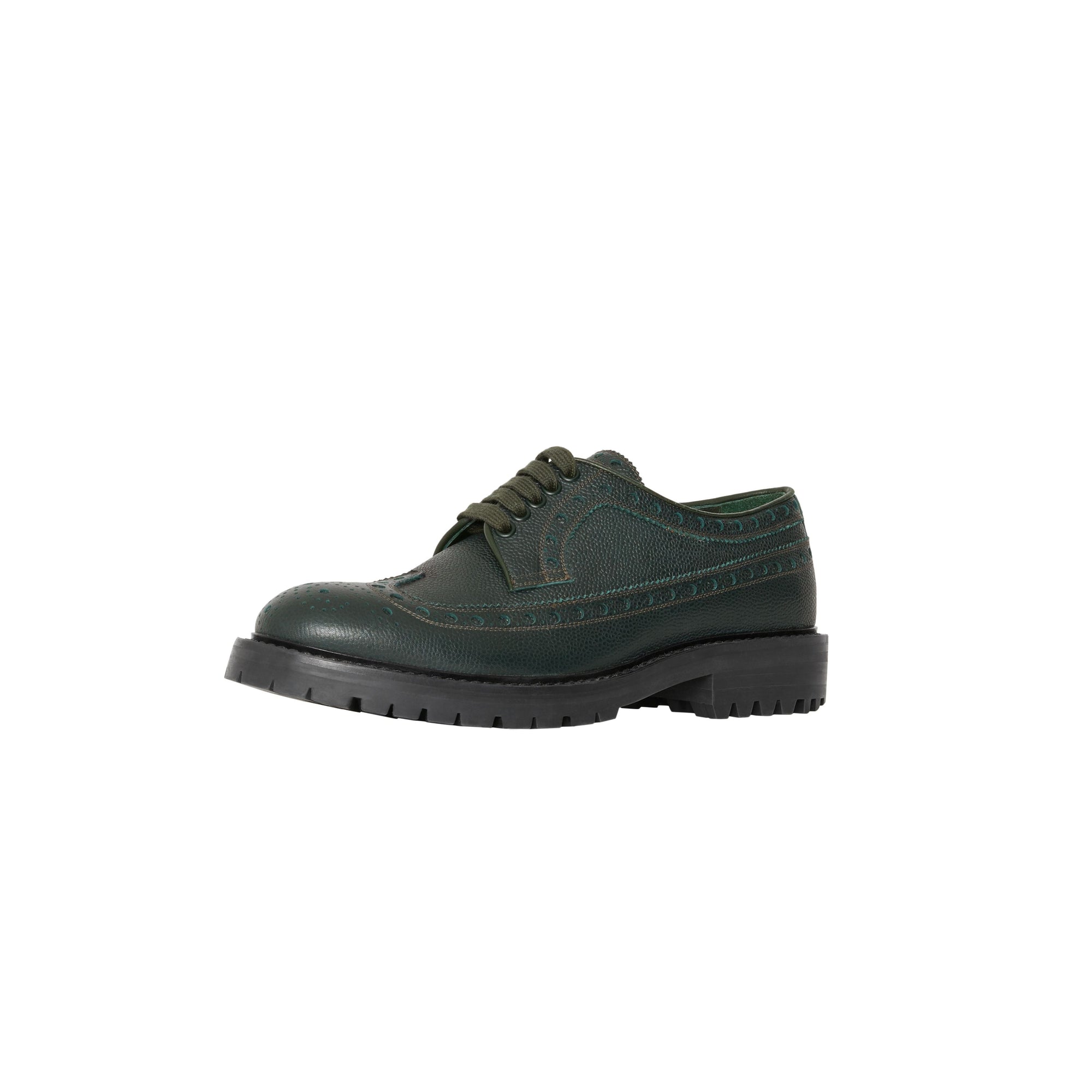 DEEP VIRIDIAN GREEN Chaussures de style derby en cuir grainé avec détails richelieu