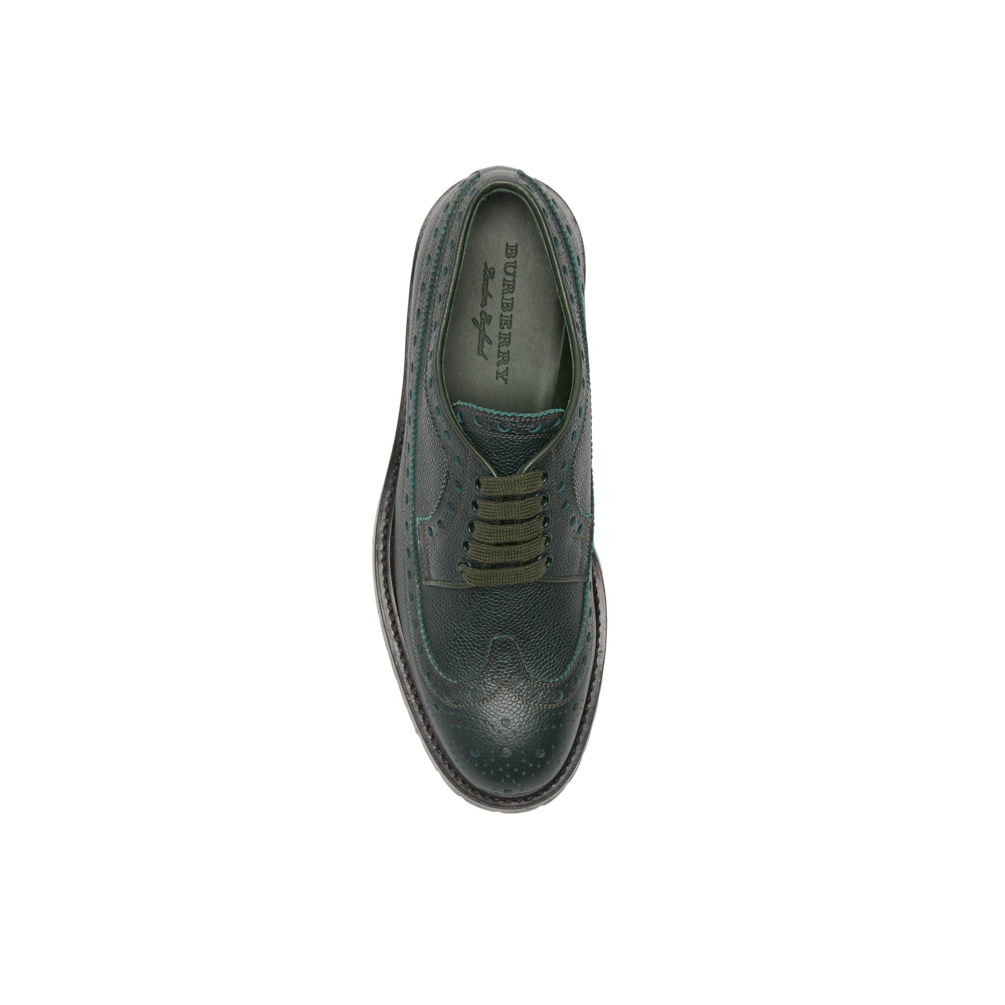 DEEP VIRIDIAN GREEN Chaussures de style derby en cuir grainé avec détails richelieu
