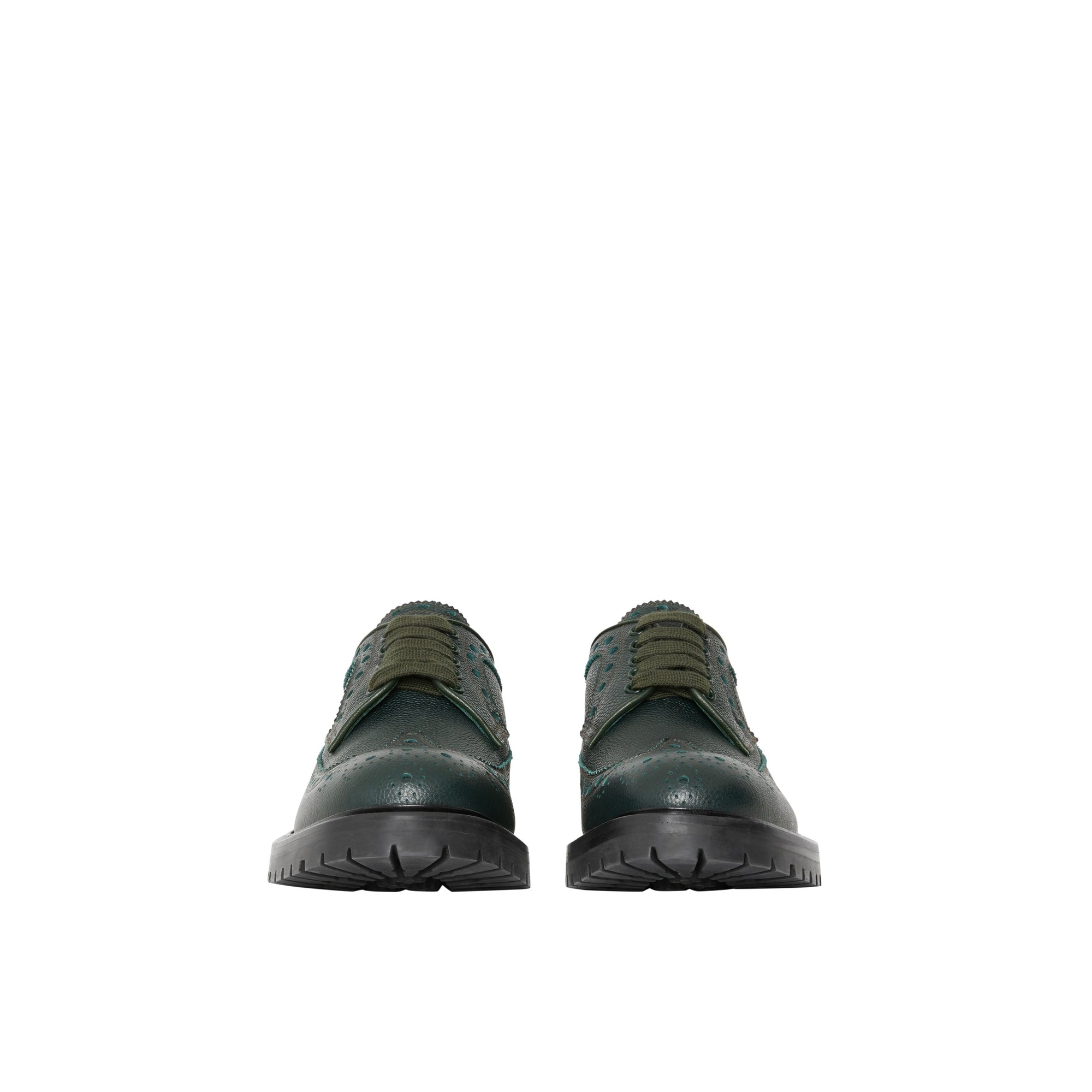 DEEP VIRIDIAN GREEN Chaussures de style derby en cuir grainé avec détails richelieu