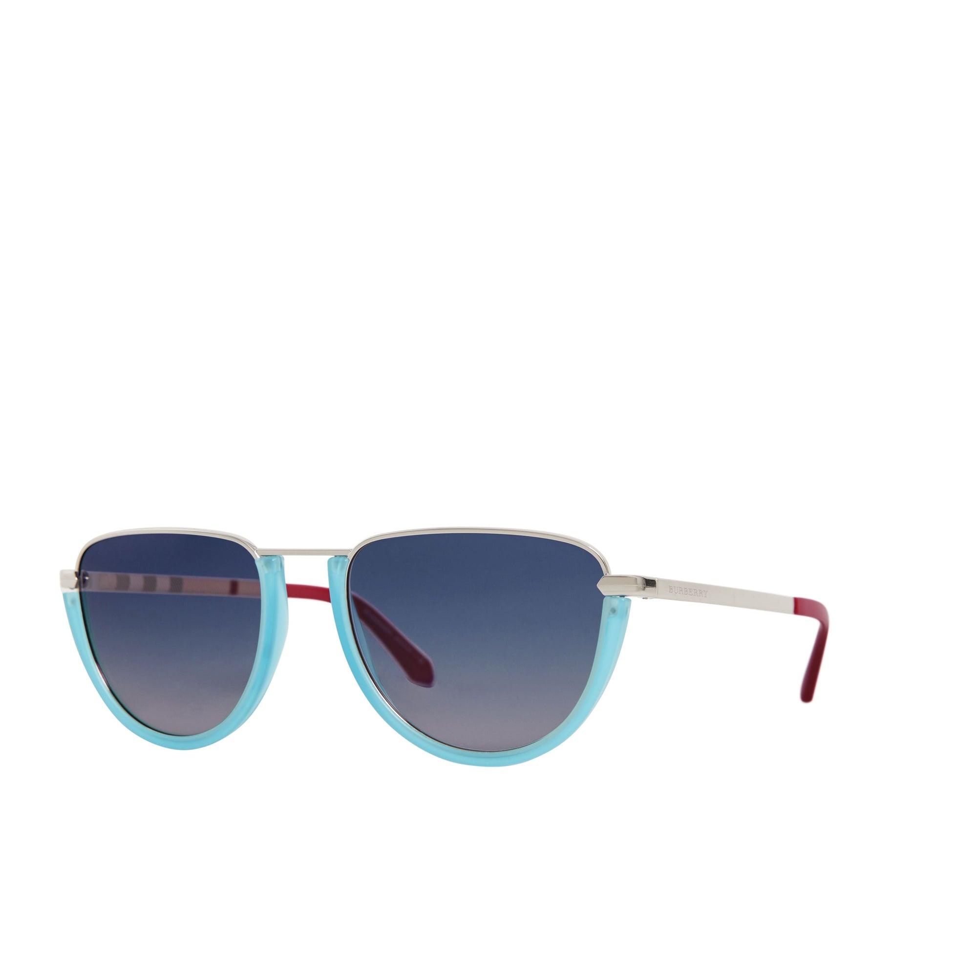 Lunettes de soleil aviateur rondes à demi-lune - Bleu pâle